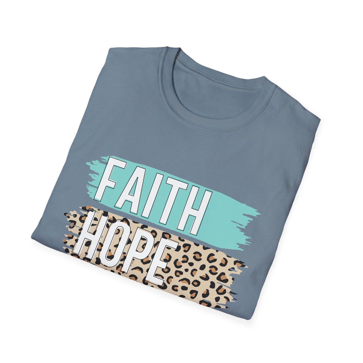 Faith Hope Love T-Shirt, Inspirational Christian Tee, Religious Graphic Shirt, Unisex Softstyle Top, Faith-Based Clothing, Washi Tape look