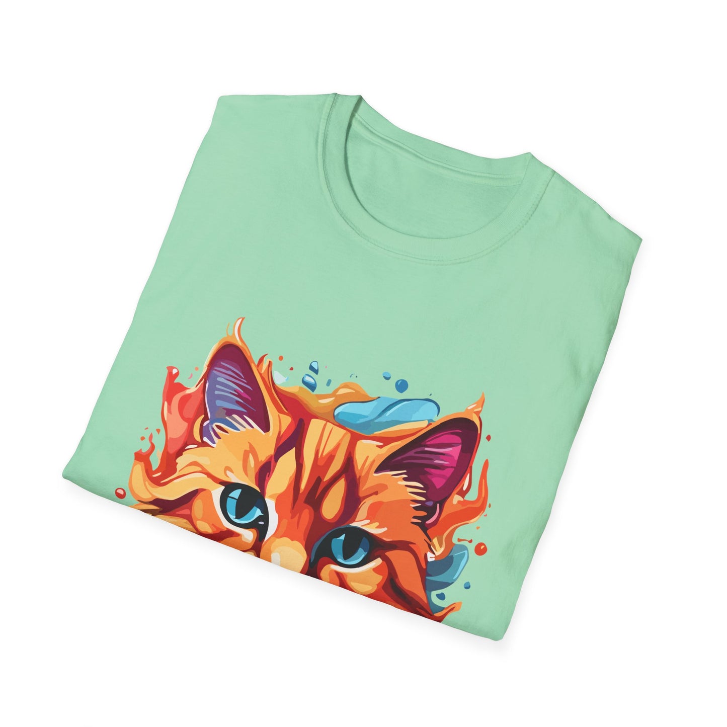 Watercolor Cat T-Shirt, Cute Kitty Tee, Cat Lover Gift, Softstyle Graphic Shirt, Animal Print Top