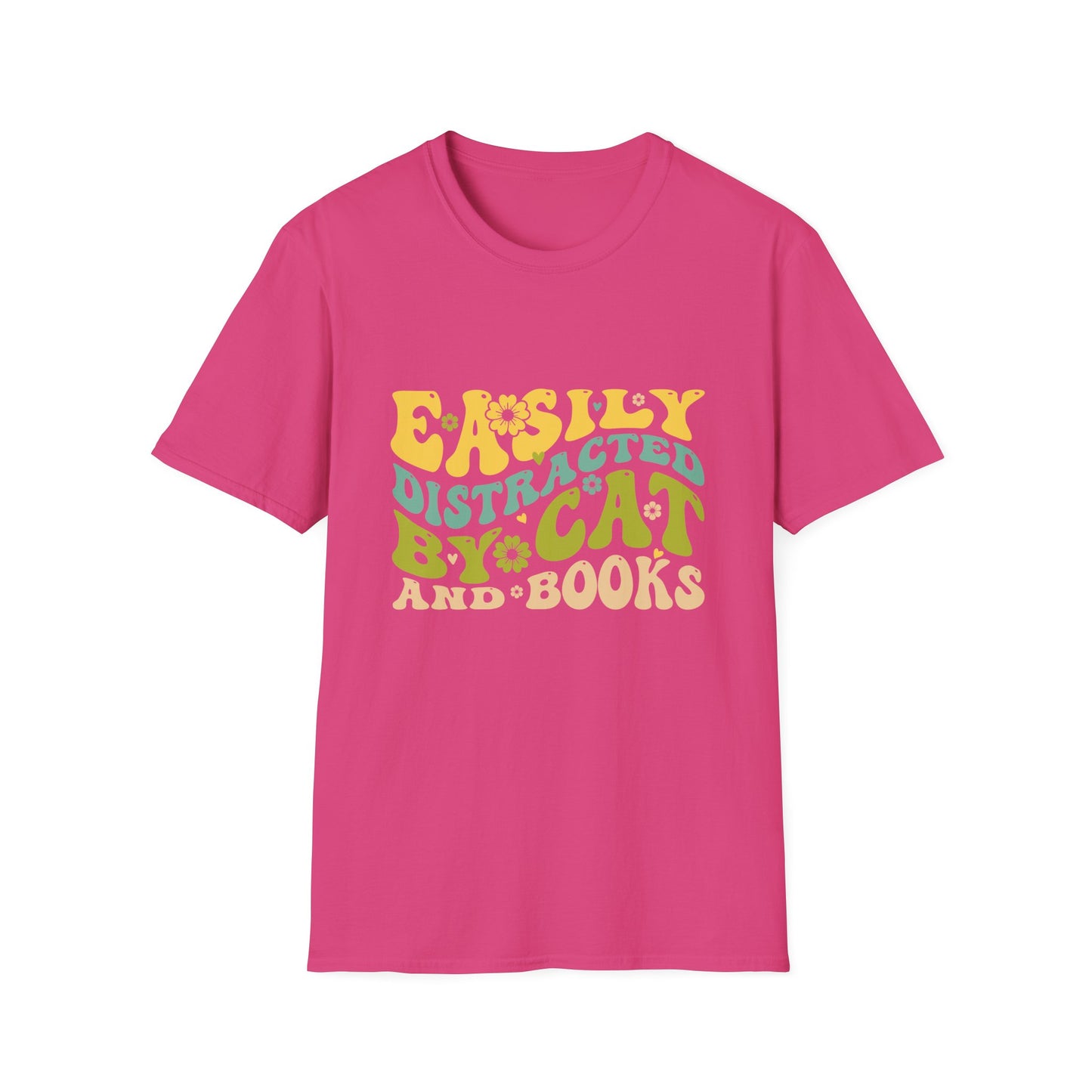 Cat and Books Lover Unisex Softstyle T-Shirt, Cat Lady Tee, Bookworm Shirt, Funny Cat and Book Gift, Cat Mom Shirt