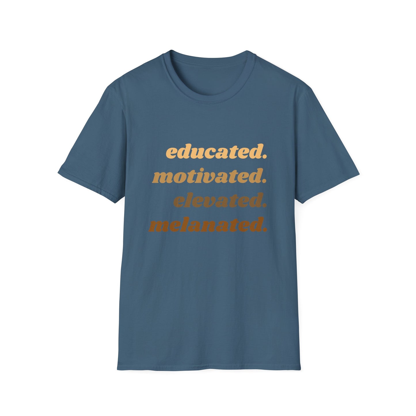 Educated, Motivated, Elevated, Melanated Graphic Unisex Softstyle T-Shirt African Pride Tee, Civil Rights Shirt, Black Lives Matter Apparel