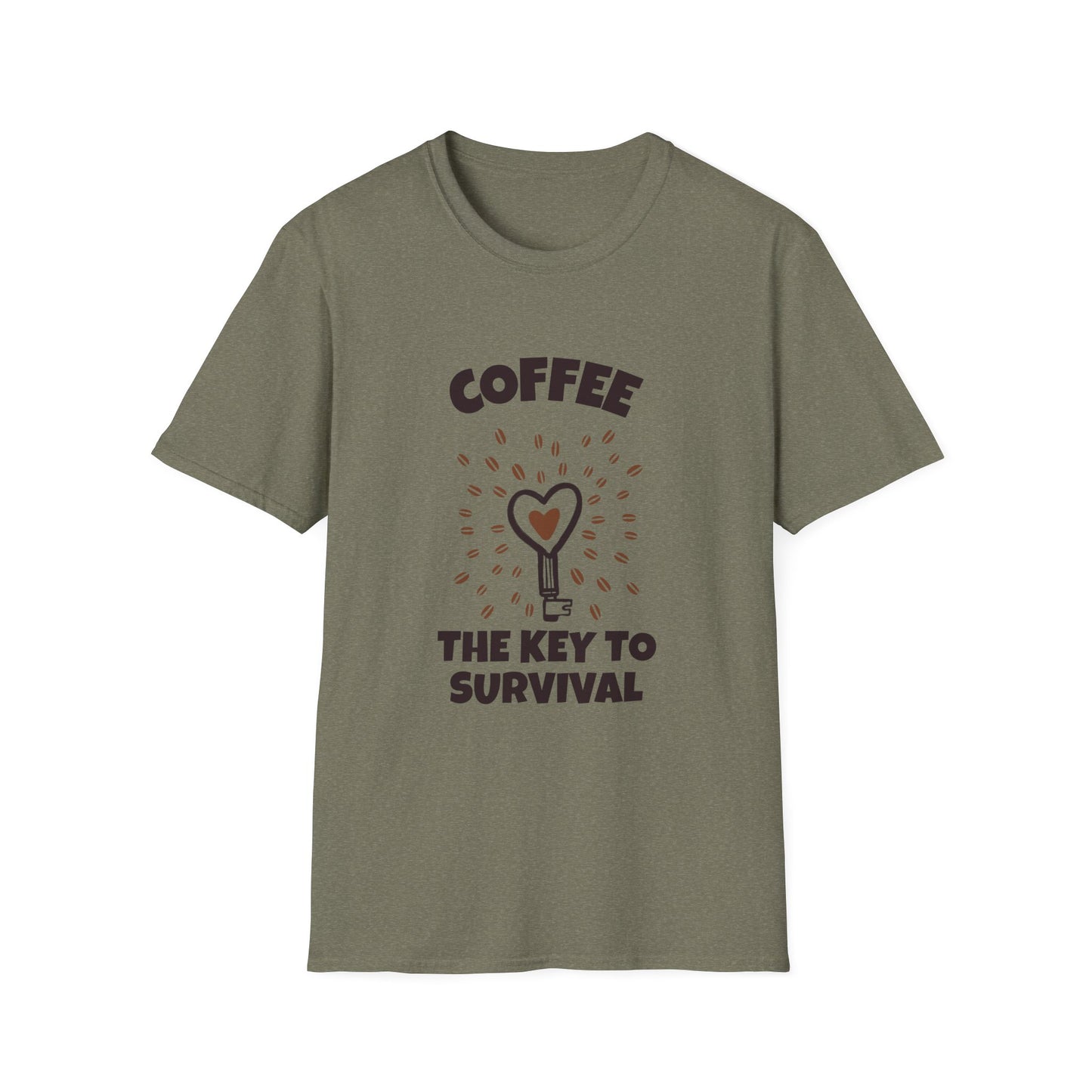 Coffee the Key to Survival Unisex Softstyle T-Shirt, Coffee Lover Tee, Funny Coffee Shirt, Gift for Coffee Drinkers, Coffee Obsessed Apparel
