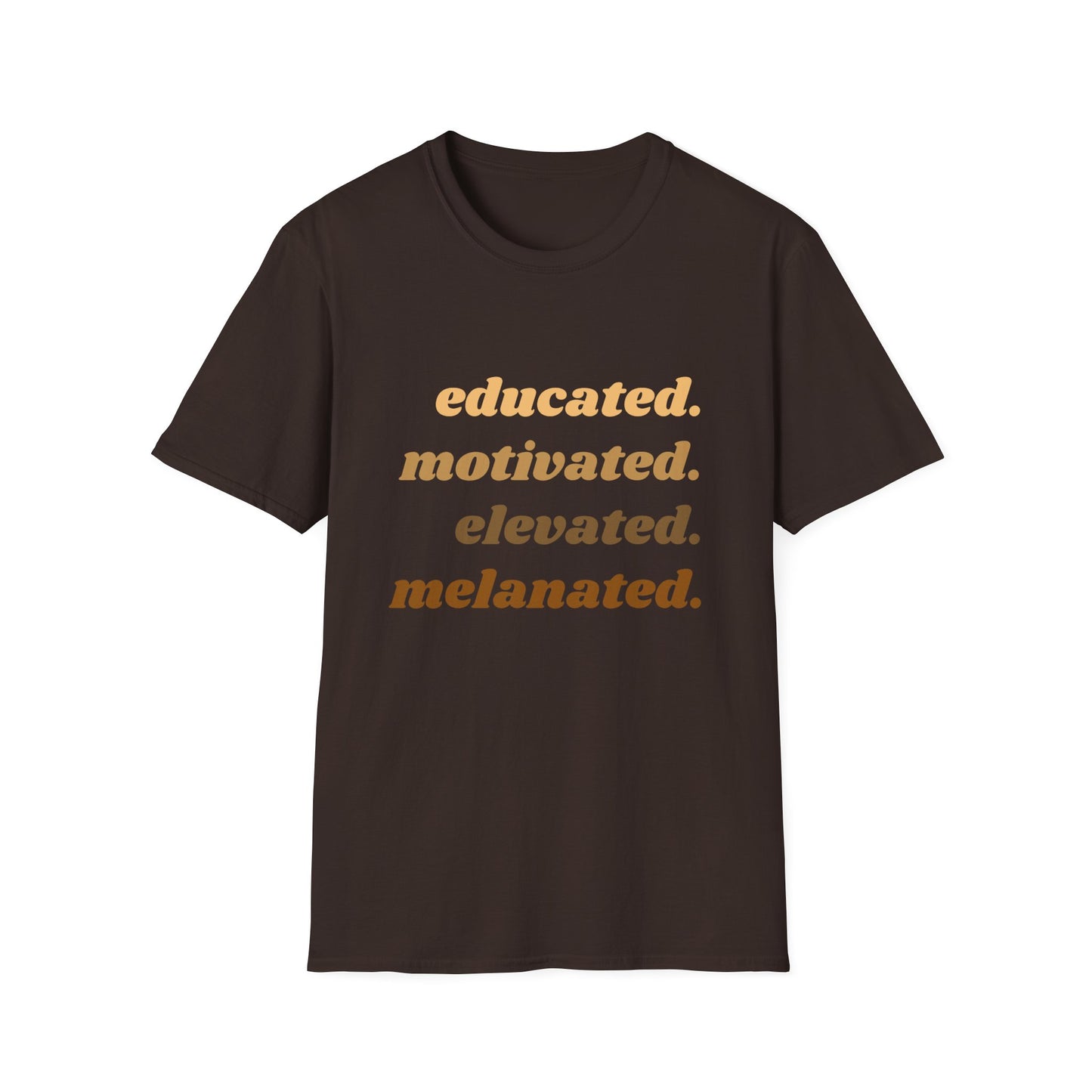 Educated, Motivated, Elevated, Melanated Graphic Unisex Softstyle T-Shirt African Pride Tee, Civil Rights Shirt, Black Lives Matter Apparel