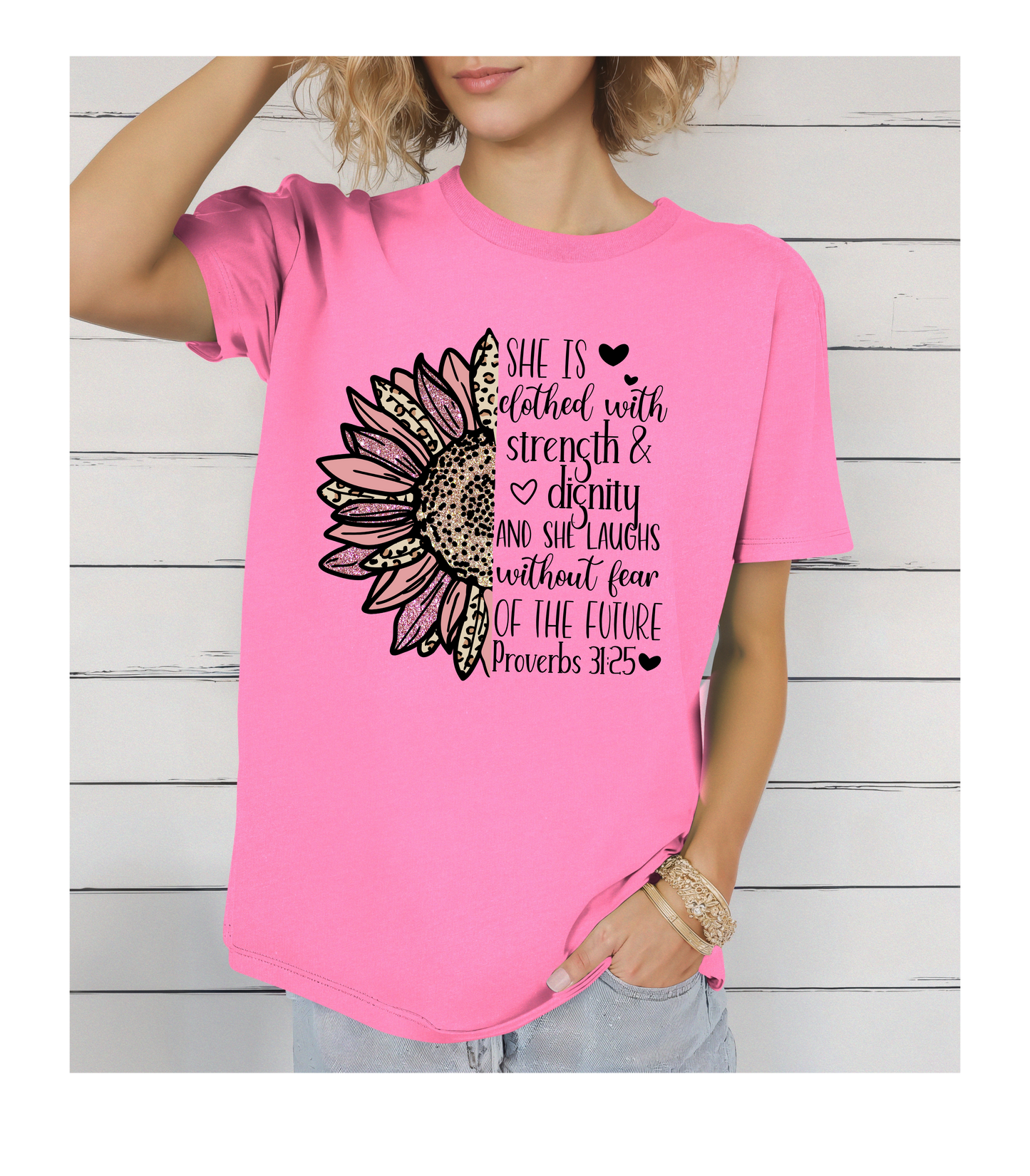Proverbs 31:25 Unisex Softstyle T-Shirt, Christian Bible Verse Tee, Inspirational Clothing, Strength and Dignity Shirt, Religious Gift
