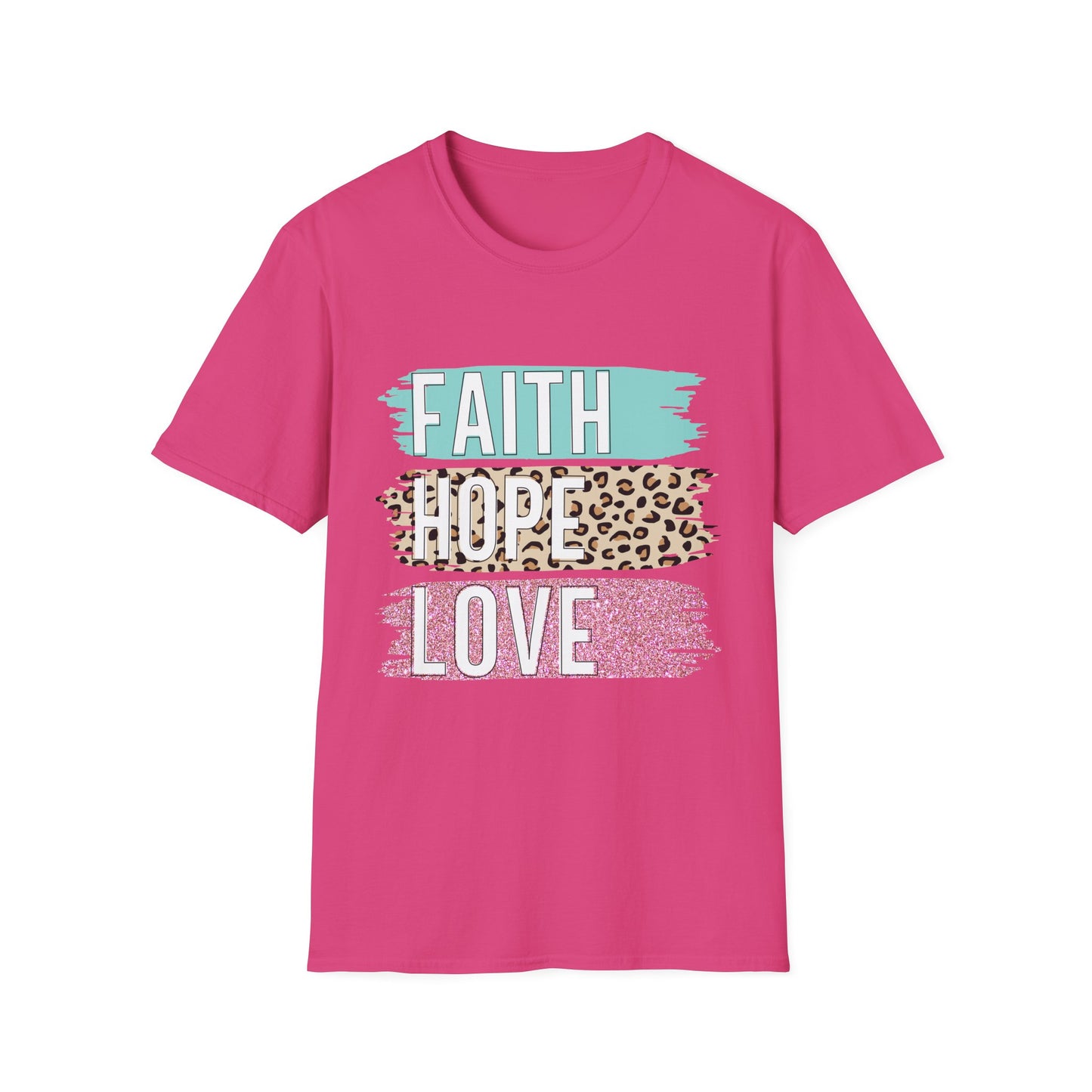 Faith Hope Love T-Shirt, Inspirational Christian Tee, Religious Graphic Shirt, Unisex Softstyle Top, Faith-Based Clothing, Washi Tape look