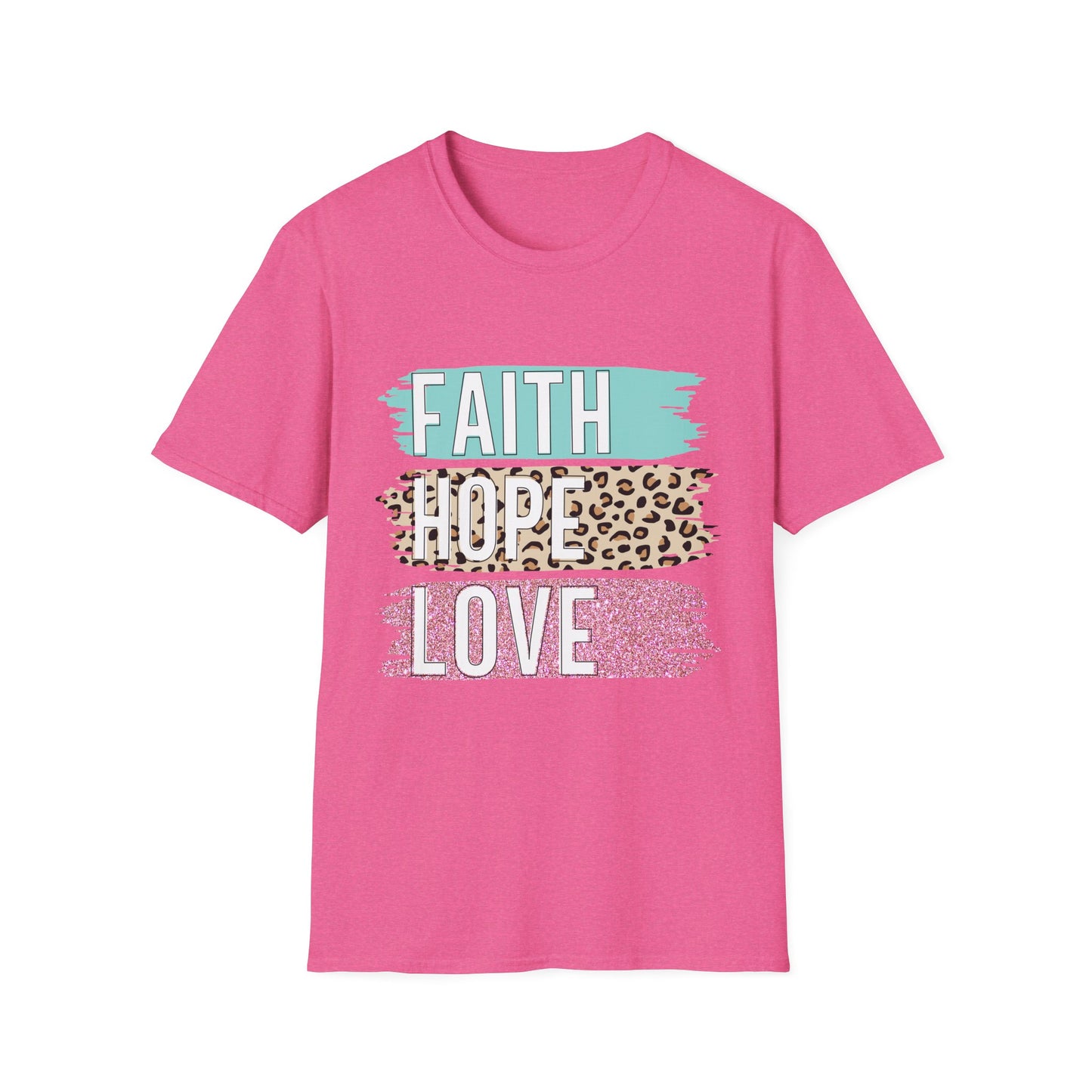 Faith Hope Love T-Shirt, Inspirational Christian Tee, Religious Graphic Shirt, Unisex Softstyle Top, Faith-Based Clothing, Washi Tape look