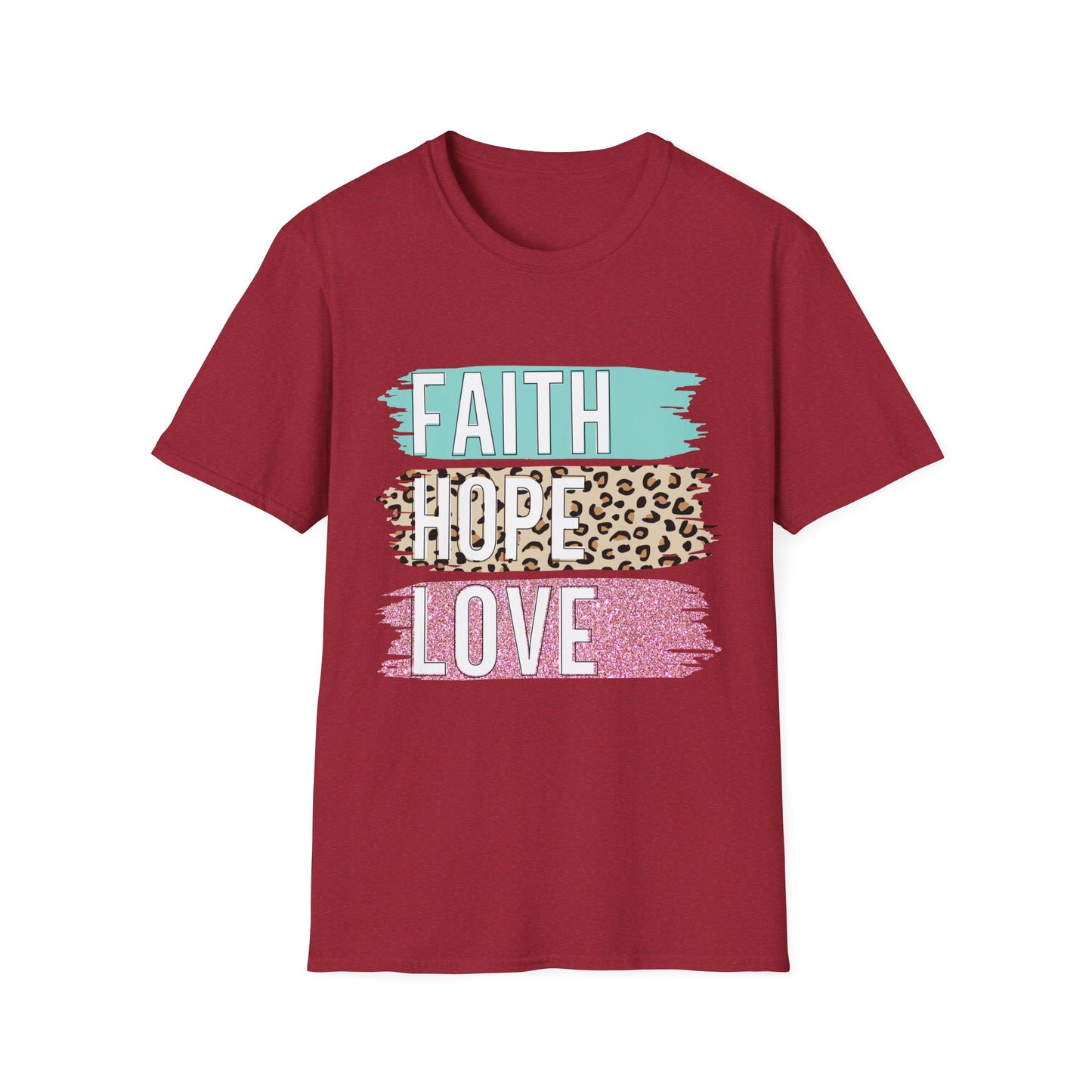 Faith Hope Love T-Shirt, Inspirational Christian Tee, Religious Graphic Shirt, Unisex Softstyle Top, Faith-Based Clothing, Washi Tape look