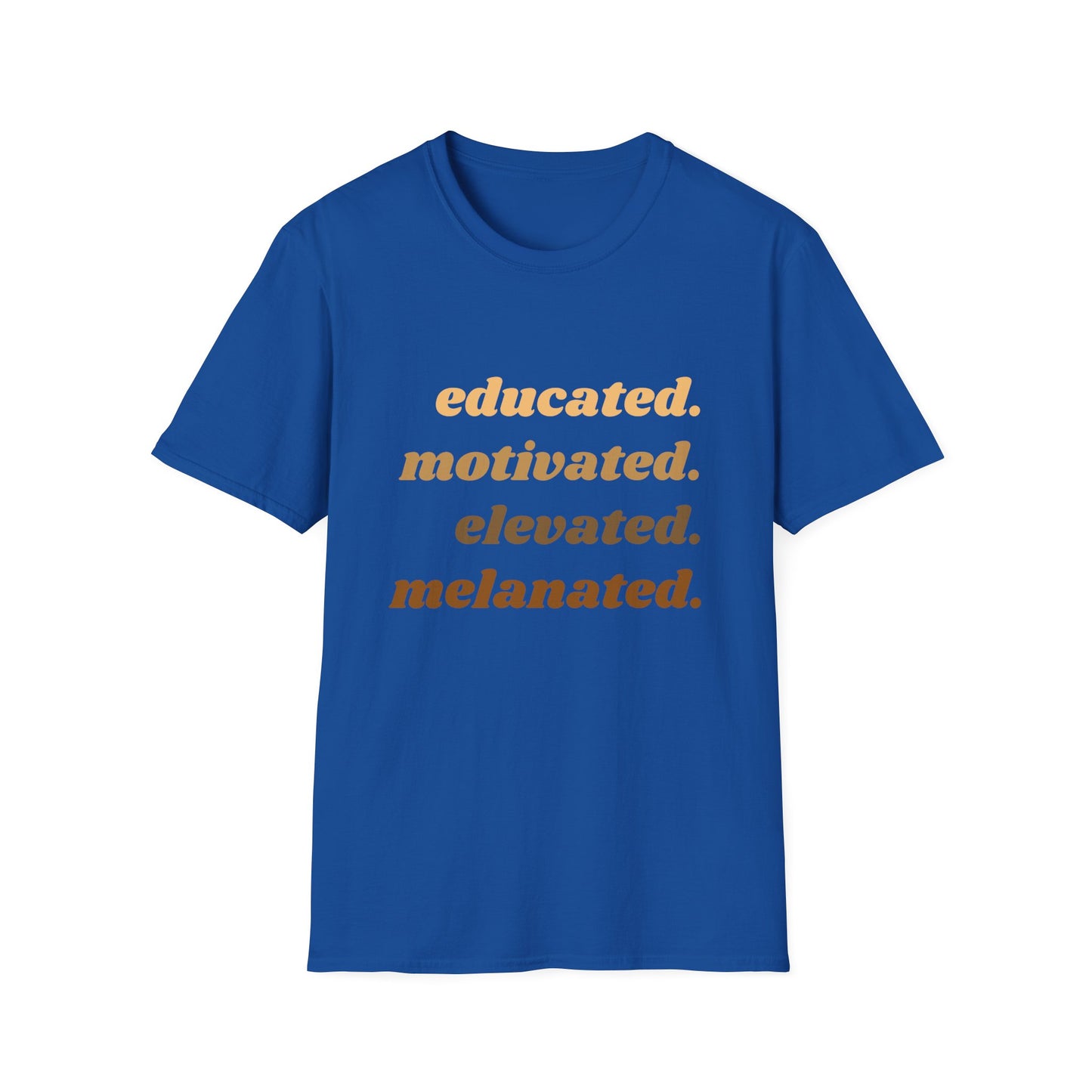 Educated, Motivated, Elevated, Melanated Graphic Unisex Softstyle T-Shirt African Pride Tee, Civil Rights Shirt, Black Lives Matter Apparel