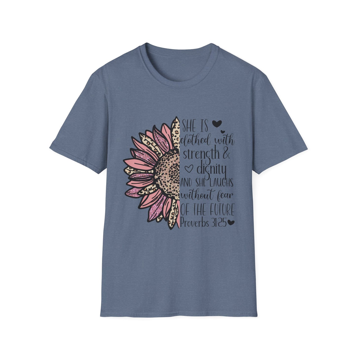Proverbs 31:25 Unisex Softstyle T-Shirt, Christian Bible Verse Tee, Inspirational Clothing, Strength and Dignity Shirt, Religious Gift