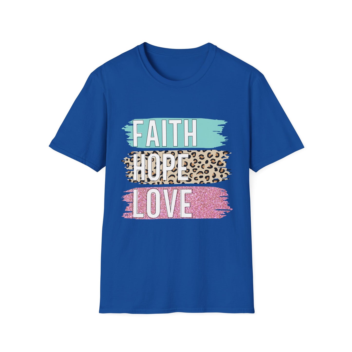 Faith Hope Love T-Shirt, Inspirational Christian Tee, Religious Graphic Shirt, Unisex Softstyle Top, Faith-Based Clothing, Washi Tape look