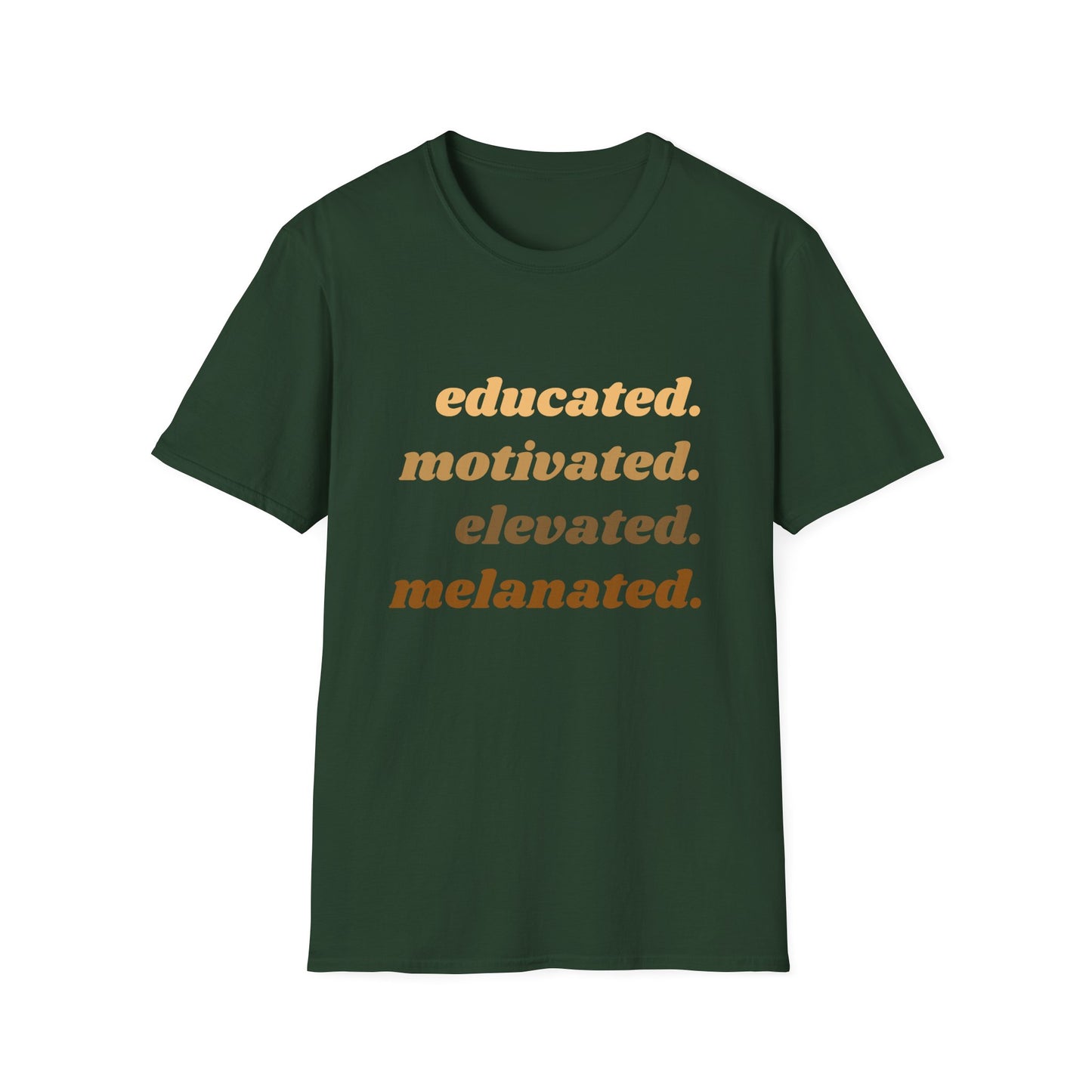 Educated, Motivated, Elevated, Melanated Graphic Unisex Softstyle T-Shirt African Pride Tee, Civil Rights Shirt, Black Lives Matter Apparel