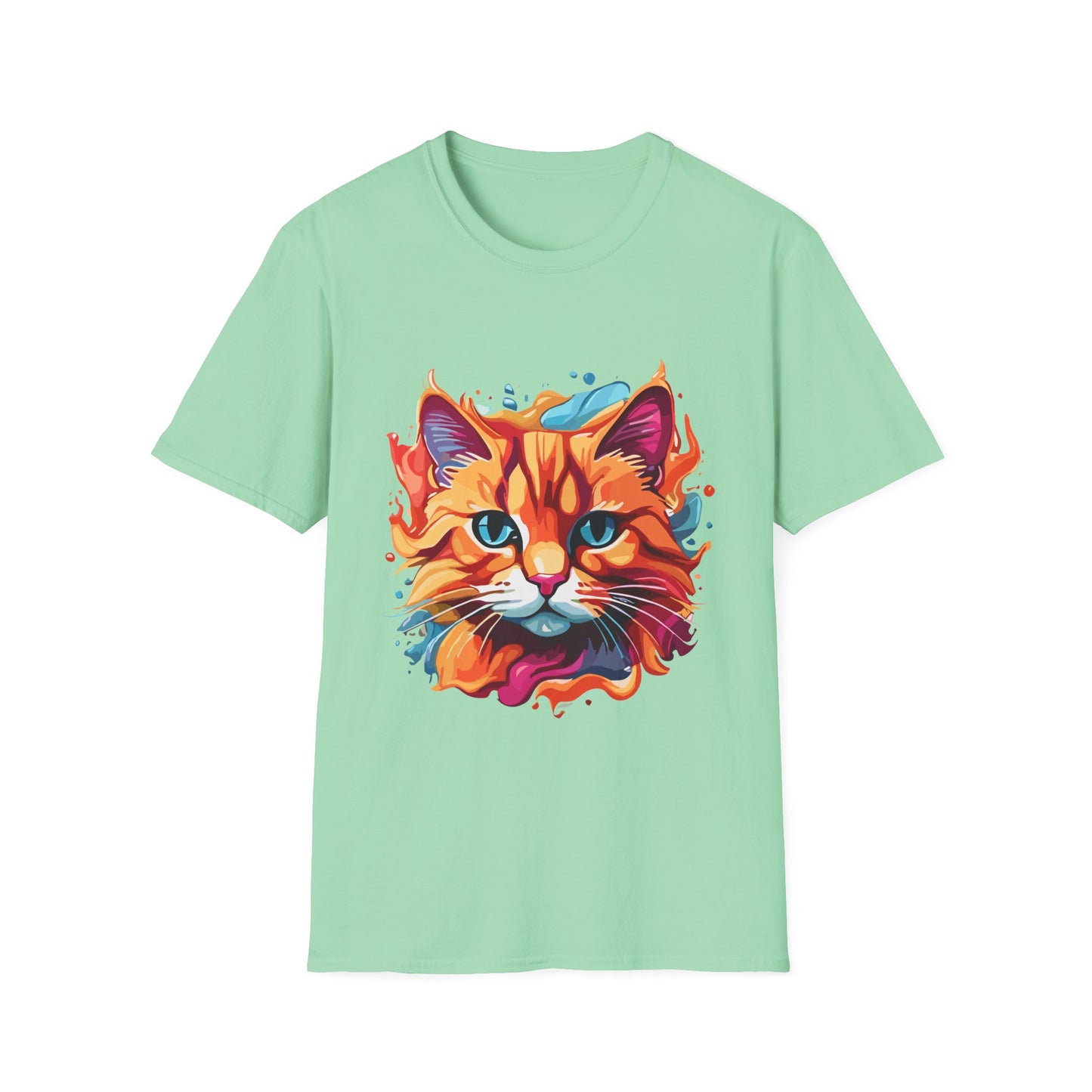 Watercolor Cat T-Shirt, Cute Kitty Tee, Cat Lover Gift, Softstyle Graphic Shirt, Animal Print Top