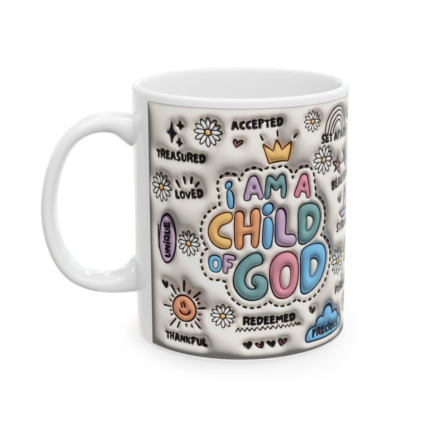 Inspirational Ceramic Mug, Child of God Coffee Cup, Positive Affirmation Gift for Friends, Motivational Mug, Faith-Based Kitchen Decor,