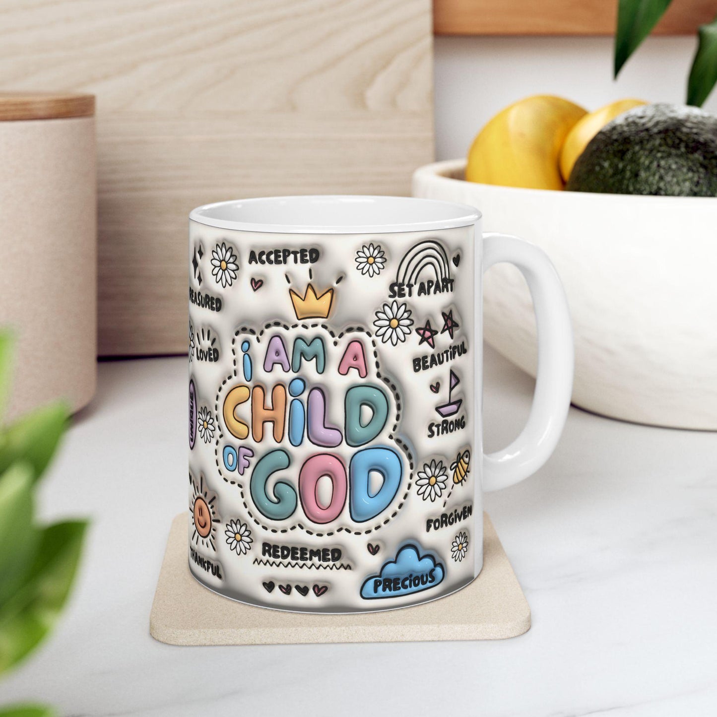 Inspirational Ceramic Mug, Child of God Coffee Cup, Positive Affirmation Gift for Friends, Motivational Mug, Faith-Based Kitchen Decor,