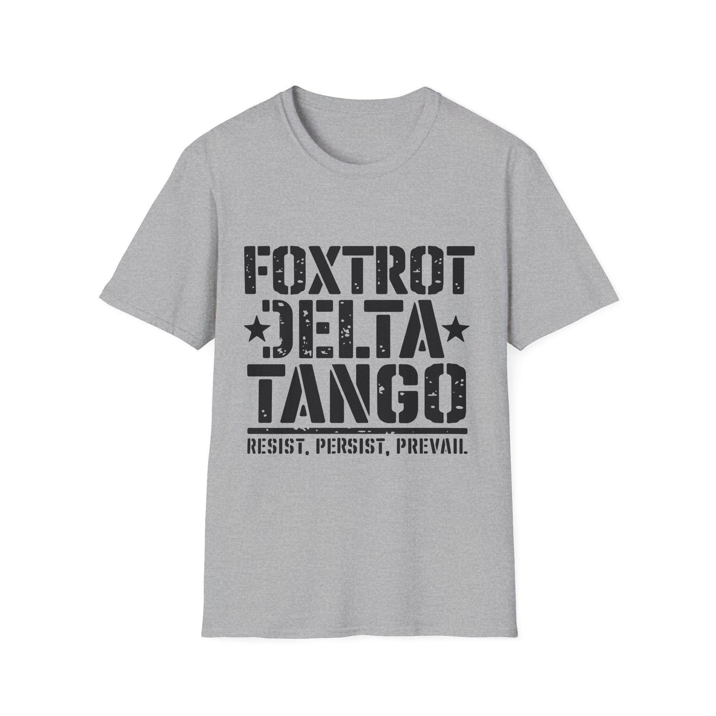 Foxtrot Delta Tango Resist, Persist, Prevail Unisex Softstyle T-Shirt, Activist Tee, Protest Shirt, Political Apparel, Activism Clothing,