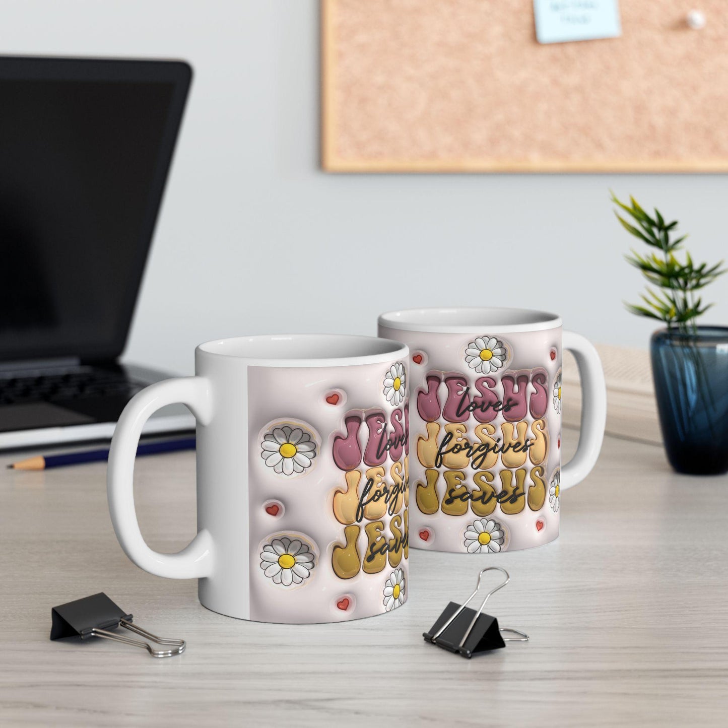 Flower Power Ceramic Mug - Inspirational Jesus Design, Faith Gift, Coffee Lover's Cup, Cute Floral Mug, Perfect for Holidays