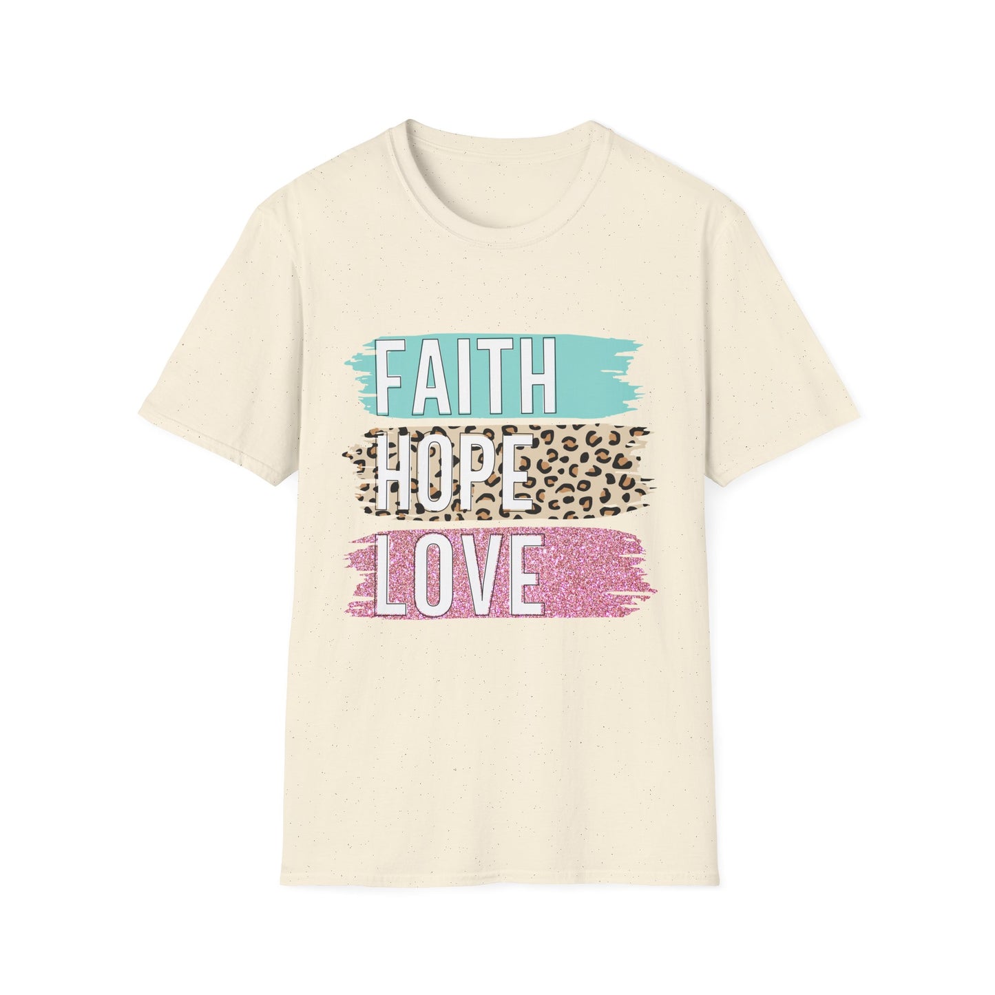 Faith Hope Love T-Shirt, Inspirational Christian Tee, Religious Graphic Shirt, Unisex Softstyle Top, Faith-Based Clothing, Washi Tape look