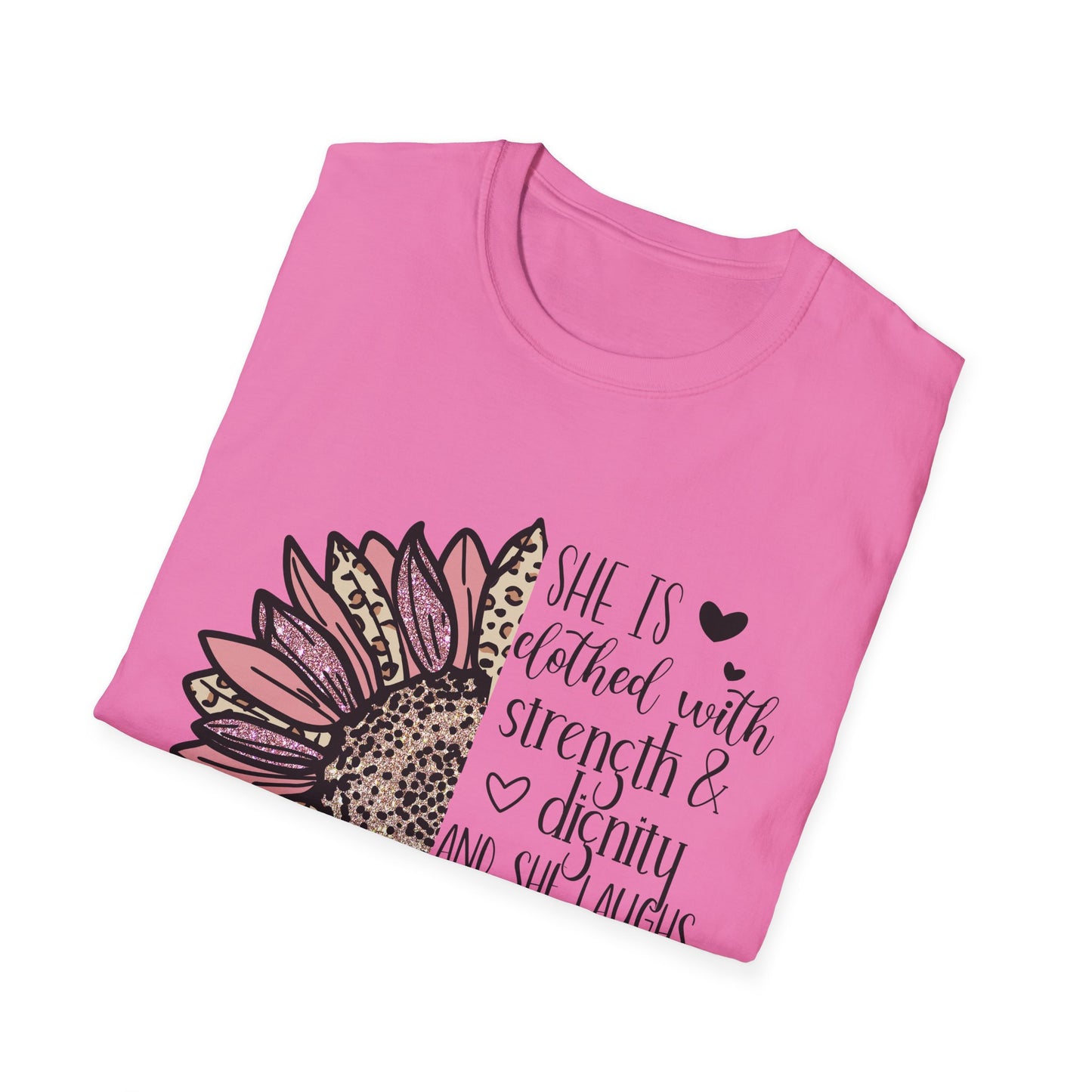 Proverbs 31:25 Unisex Softstyle T-Shirt, Christian Bible Verse Tee, Inspirational Clothing, Strength and Dignity Shirt, Religious Gift