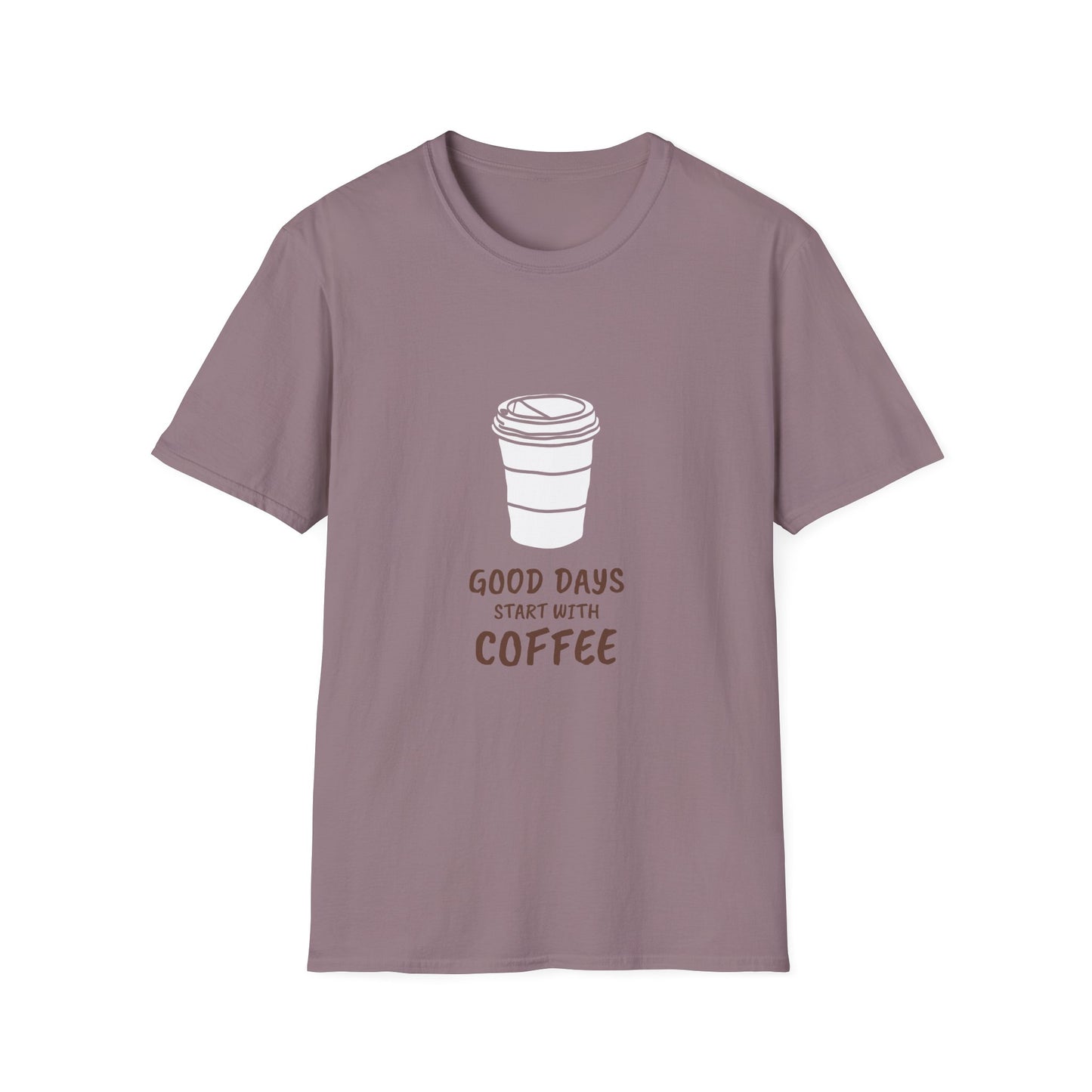 Good Days Start with Coffee, Unisex Softstyle T-Shirt, Coffee Lover Tee, Funny Coffee Shirt, Gift for Coffee Drinkers, Coffee Obsessed