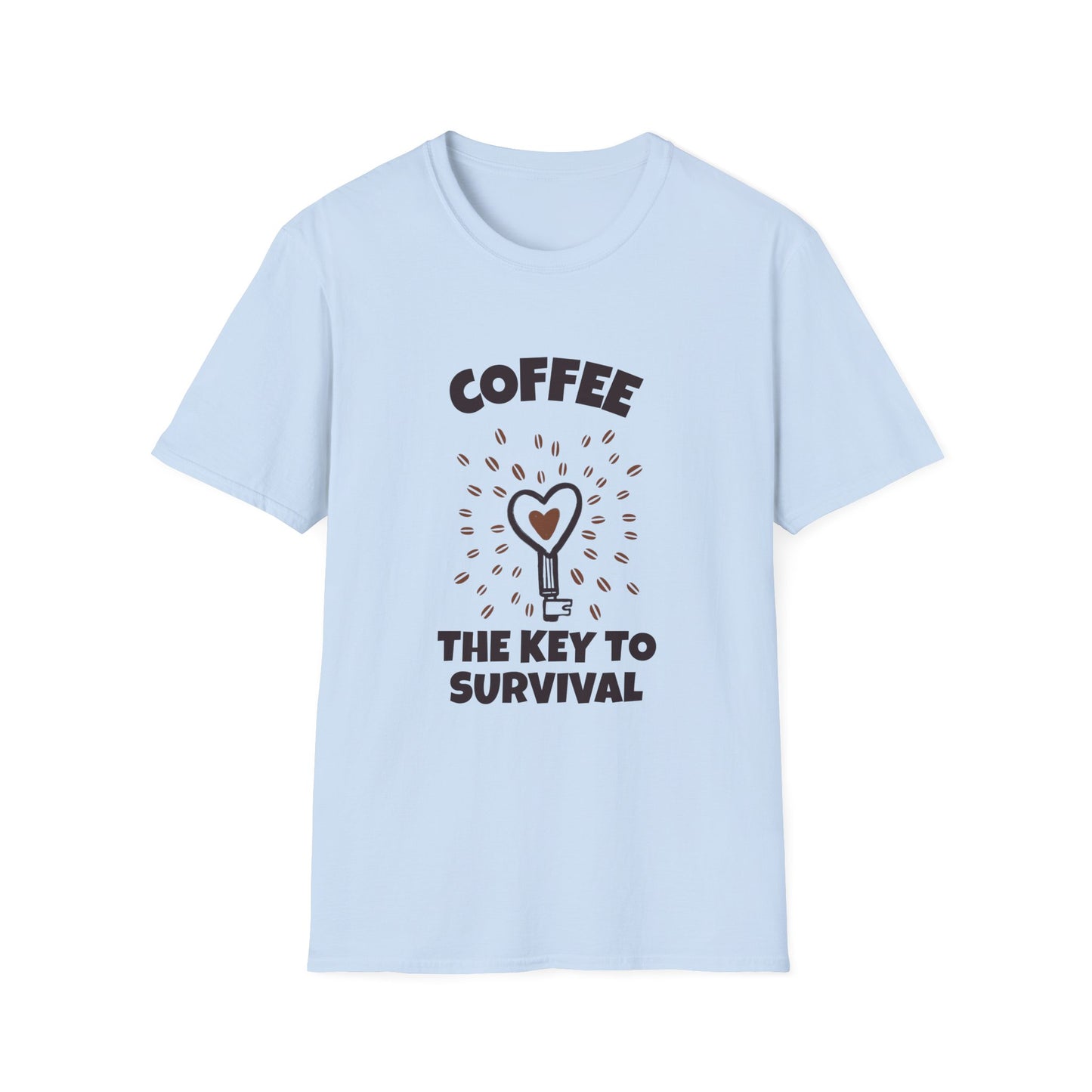 Coffee the Key to Survival Unisex Softstyle T-Shirt, Coffee Lover Tee, Funny Coffee Shirt, Gift for Coffee Drinkers, Coffee Obsessed Apparel