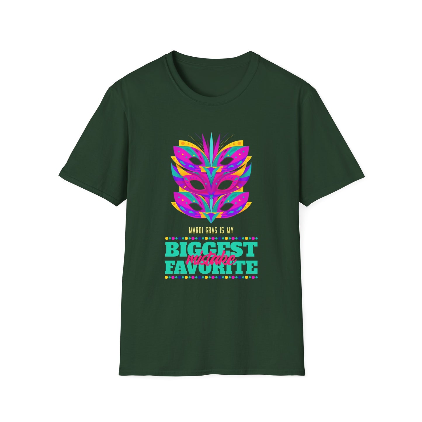 Mardi Gras is my Biggest Favorite Mistake Unisex Softstyle T-Shirt, Party SHirt, Fat Tuesday tee