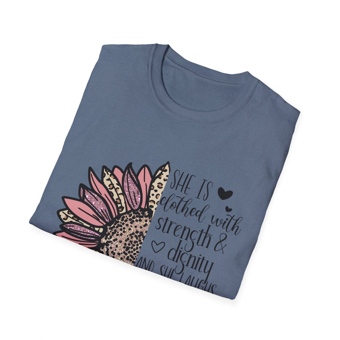 Proverbs 31:25 Unisex Softstyle T-Shirt, Christian Bible Verse Tee, Inspirational Clothing, Strength and Dignity Shirt, Religious Gift