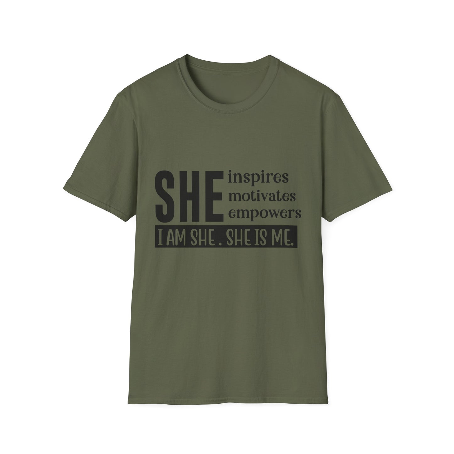 Empowering She Inspirational Unisex Softstyle T-Shirt, Motivating Women Tee, I Am She, She Is Me Shirt, Gender Neutral Apparel, Feminist
