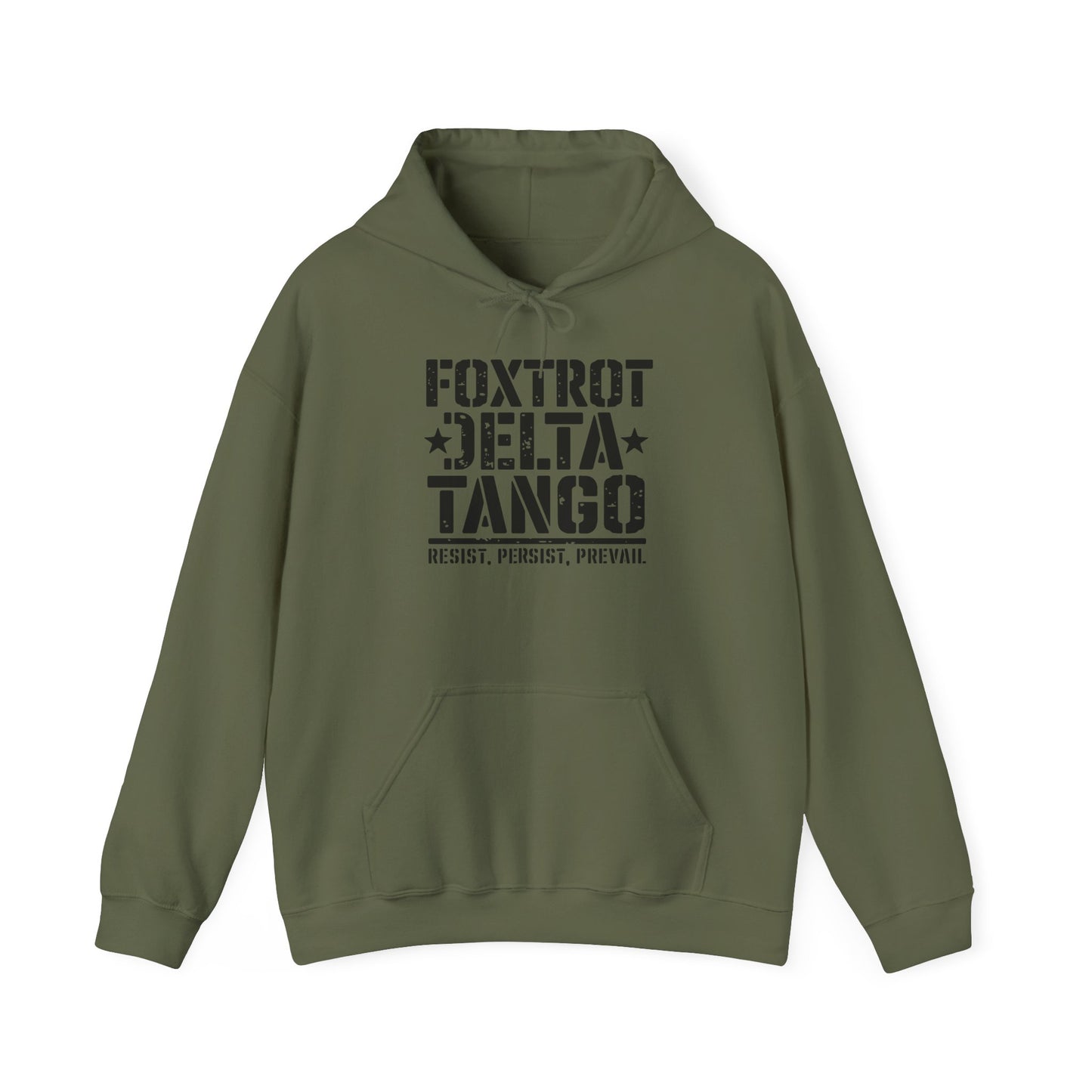 Political Statement Foxtrot Delta Tango Resist, Persist, Prevail Hoodie - Activist Sweatshirt, Protest Apparel, Liberal Outerwear