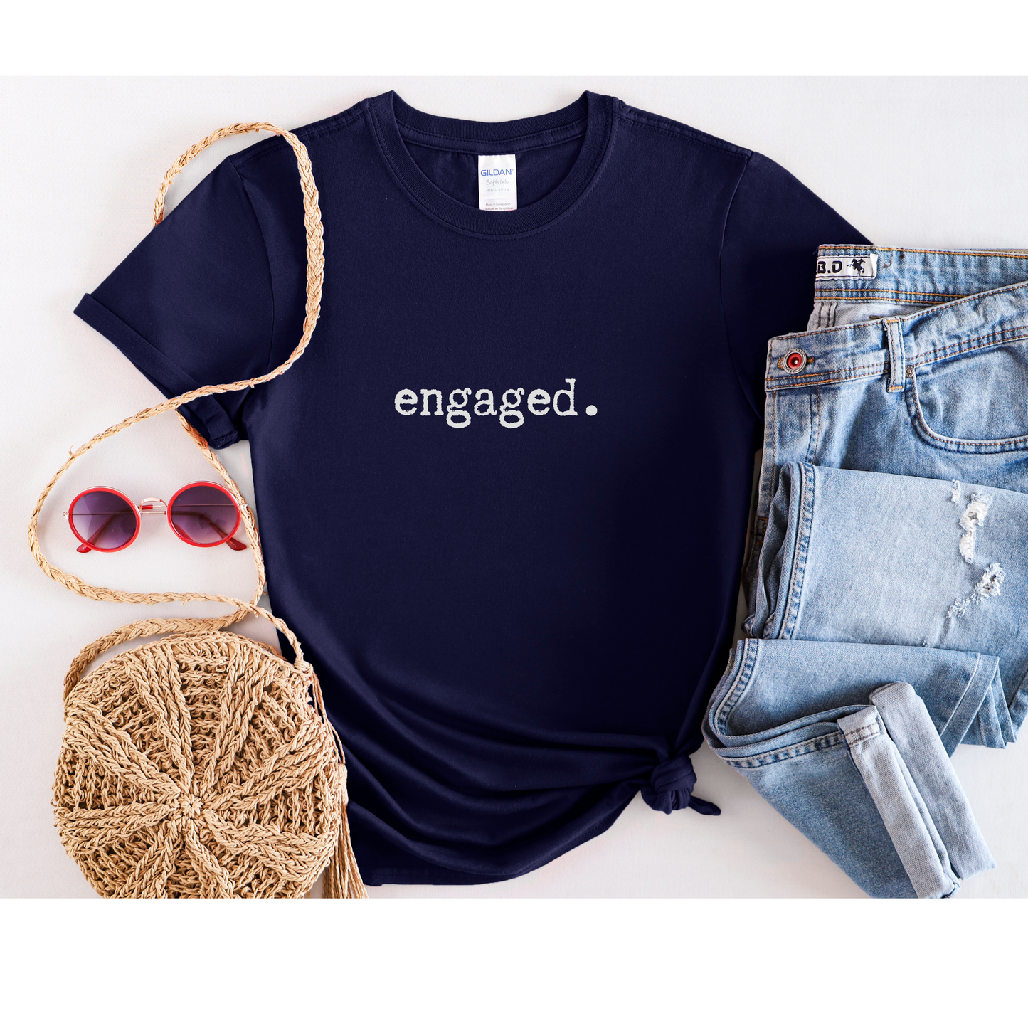 Engaged Minimalist Unisex Softstyle T-Shirt, Wedding Announcement Tee, Bride Groom Gift, Marriage Proposal Shirt, Bridal Party Top