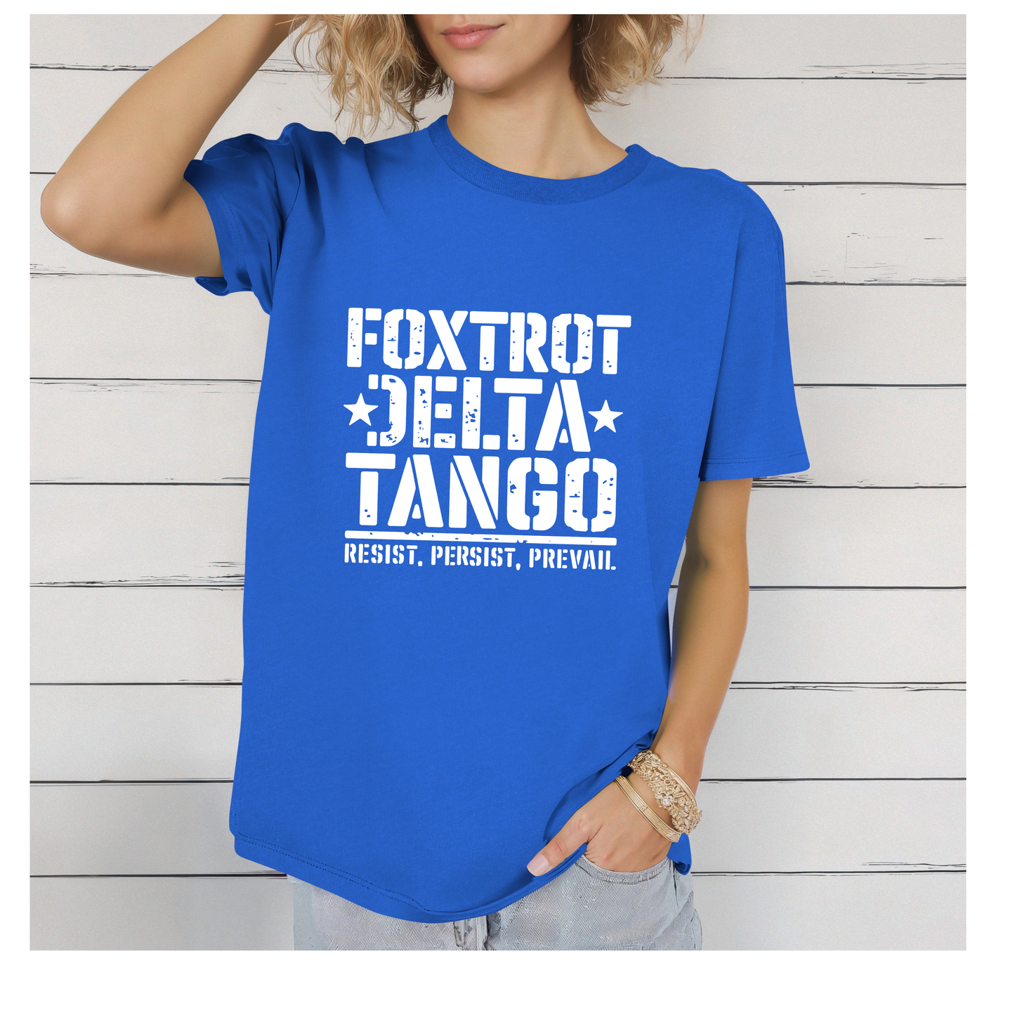 Delta Foxtrot Tango Resist Persist Prevail Unisex Softstyle T-Shirt, Protest Tee, Activist Shirt, Political Apparel, Military Alphabet Top