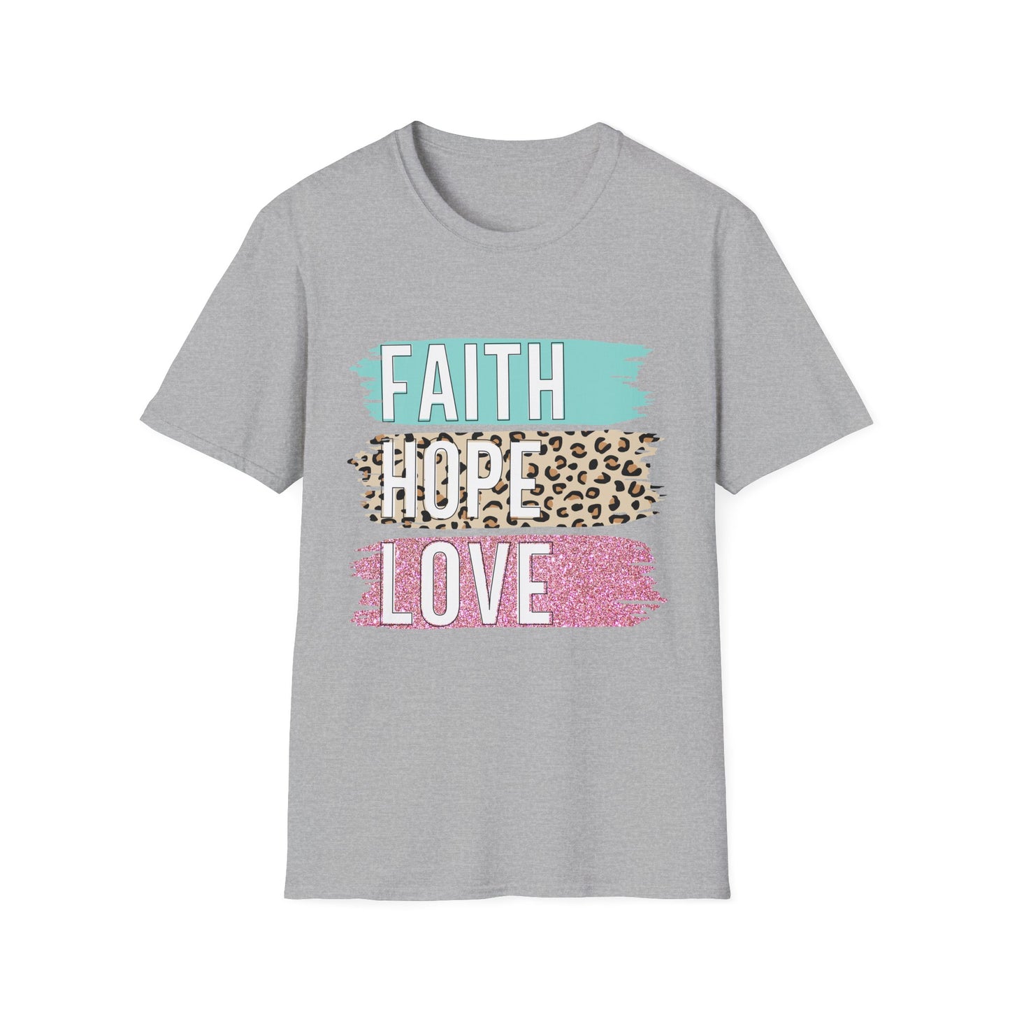 Faith Hope Love T-Shirt, Inspirational Christian Tee, Religious Graphic Shirt, Unisex Softstyle Top, Faith-Based Clothing, Washi Tape look