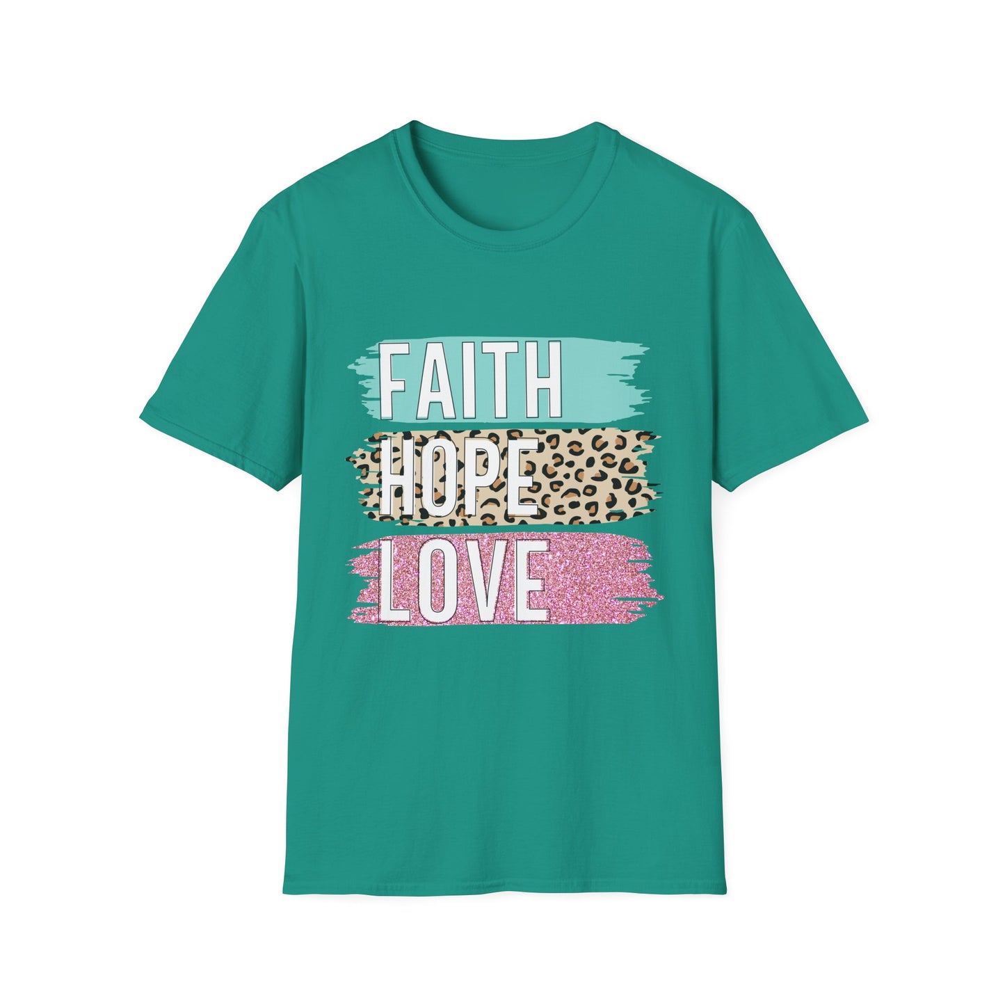 Faith Hope Love T-Shirt, Inspirational Christian Tee, Religious Graphic Shirt, Unisex Softstyle Top, Faith-Based Clothing, Washi Tape look