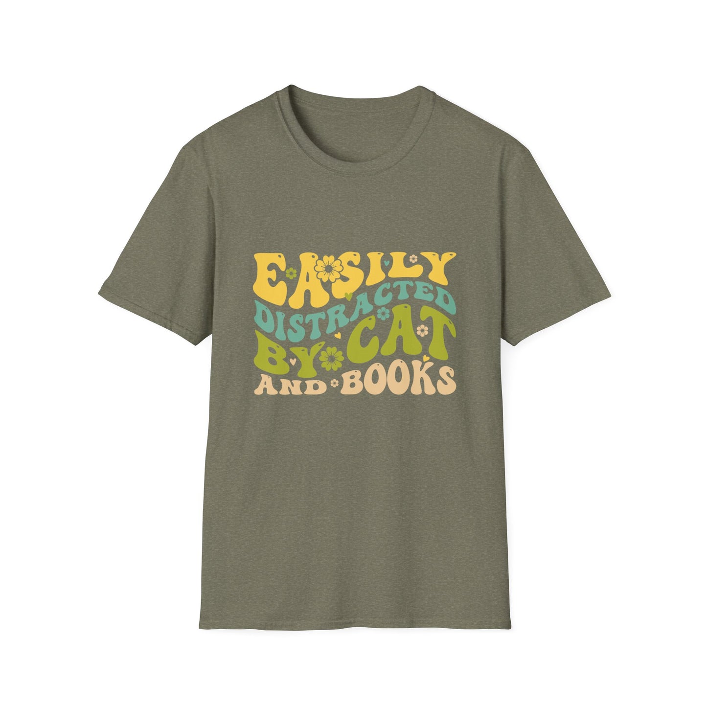 Cat and Books Lover Unisex Softstyle T-Shirt, Cat Lady Tee, Bookworm Shirt, Funny Cat and Book Gift, Cat Mom Shirt