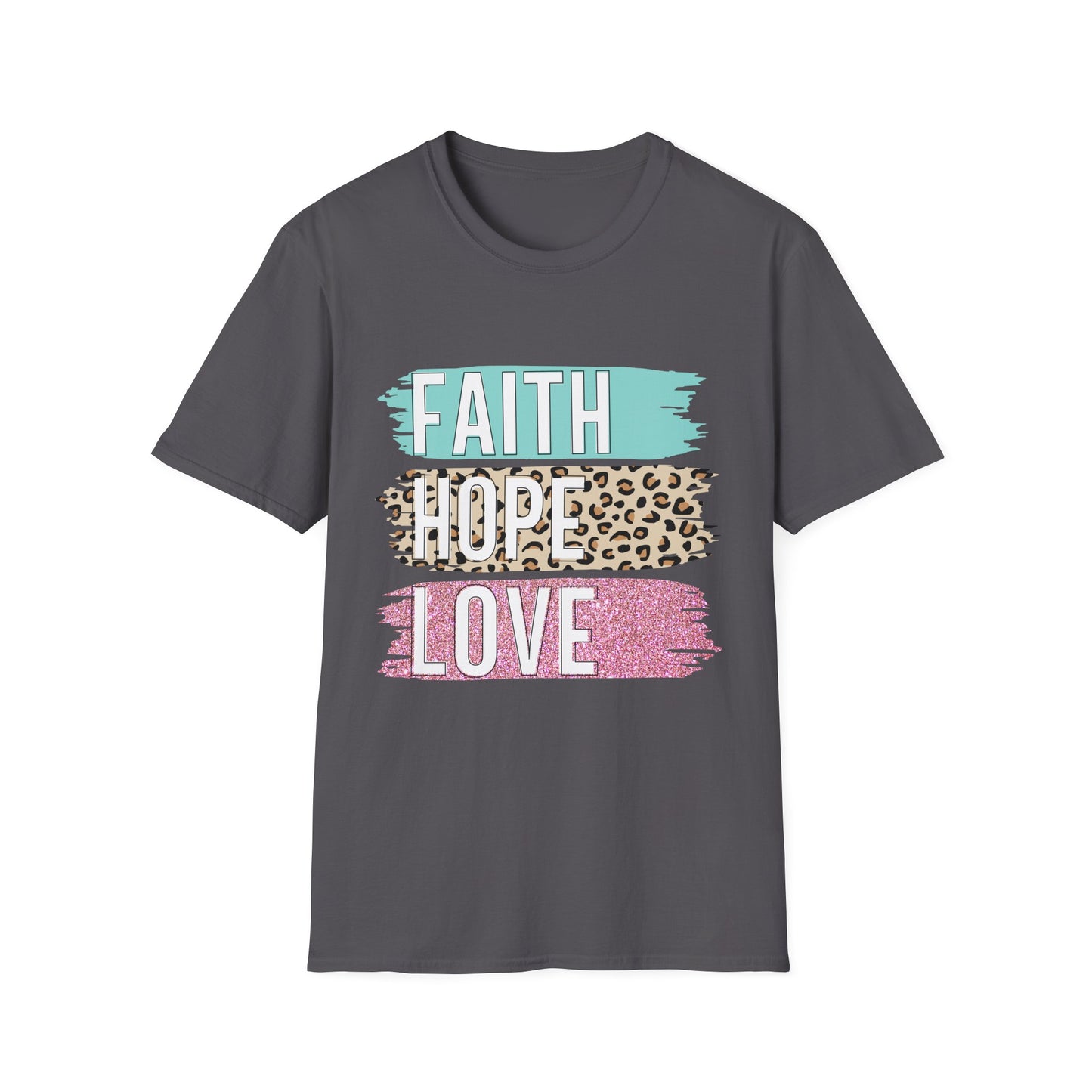 Faith Hope Love T-Shirt, Inspirational Christian Tee, Religious Graphic Shirt, Unisex Softstyle Top, Faith-Based Clothing, Washi Tape look