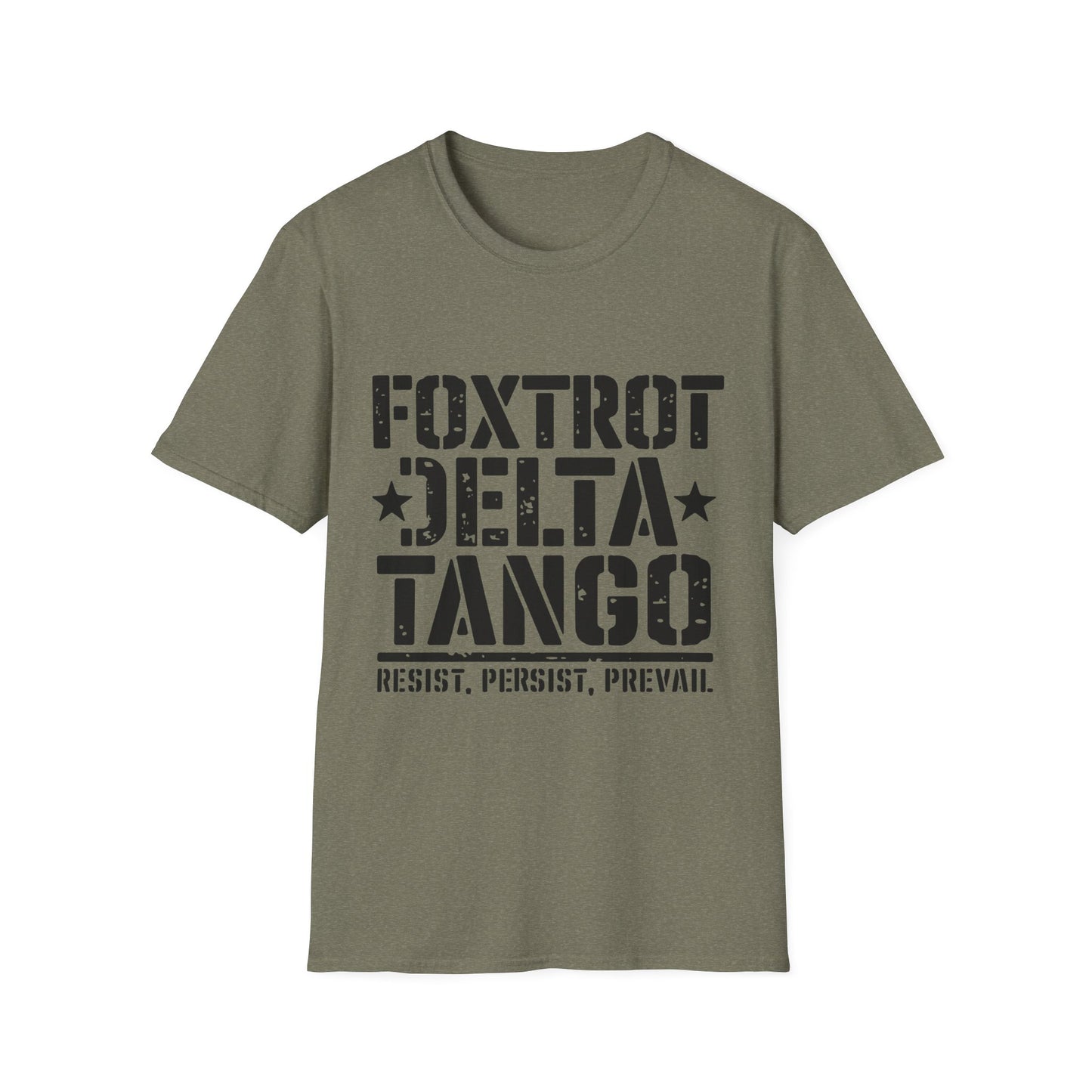 Foxtrot Delta Tango Resist, Persist, Prevail Unisex Softstyle T-Shirt, Activist Tee, Protest Shirt, Political Apparel, Activism Clothing,