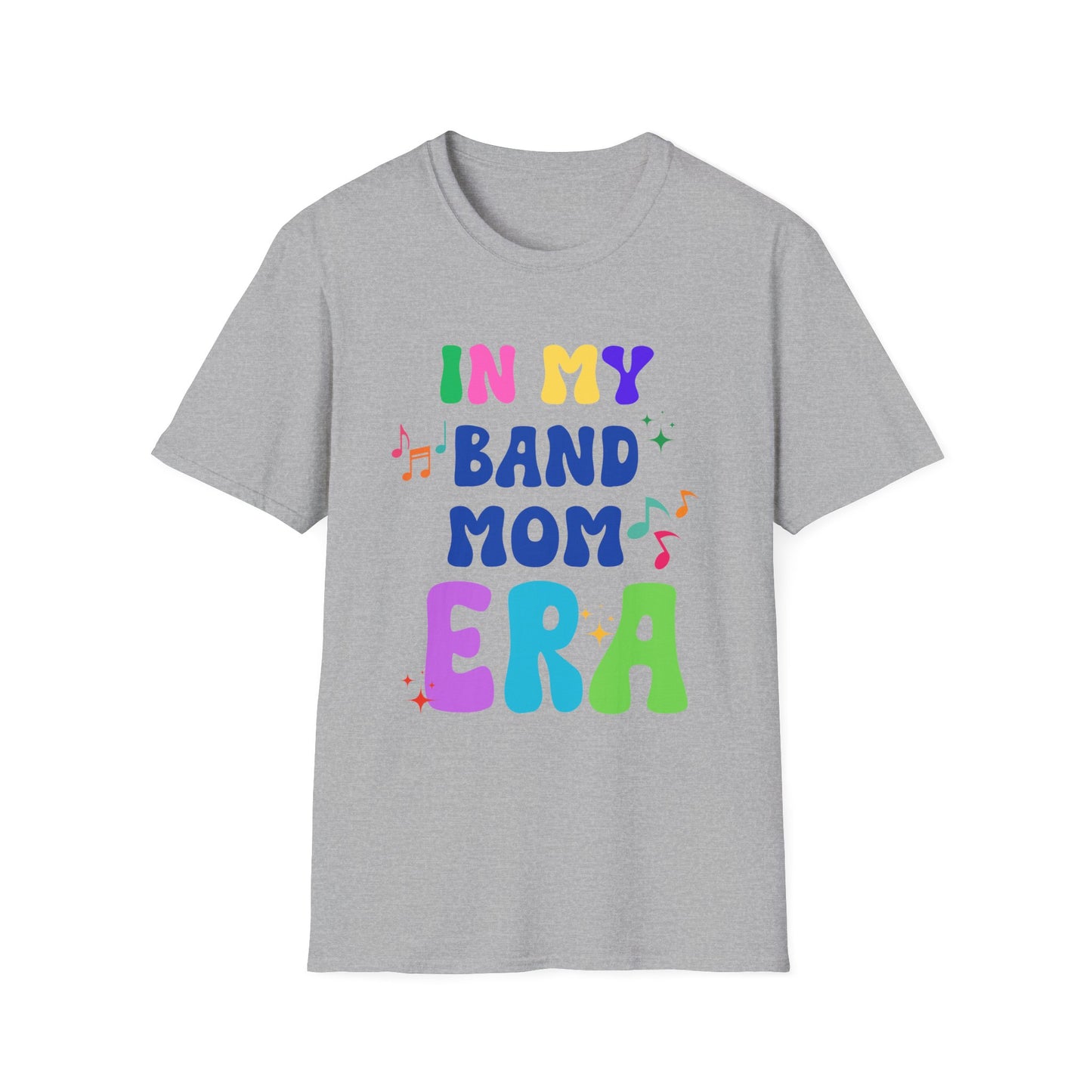 Band Mom Era Unisex Softstyle T-Shirt - Music Lover Gift, Rock Band Fan Shirt, Live Music Concert Tee, Parent Gift, Music Festival Apparel