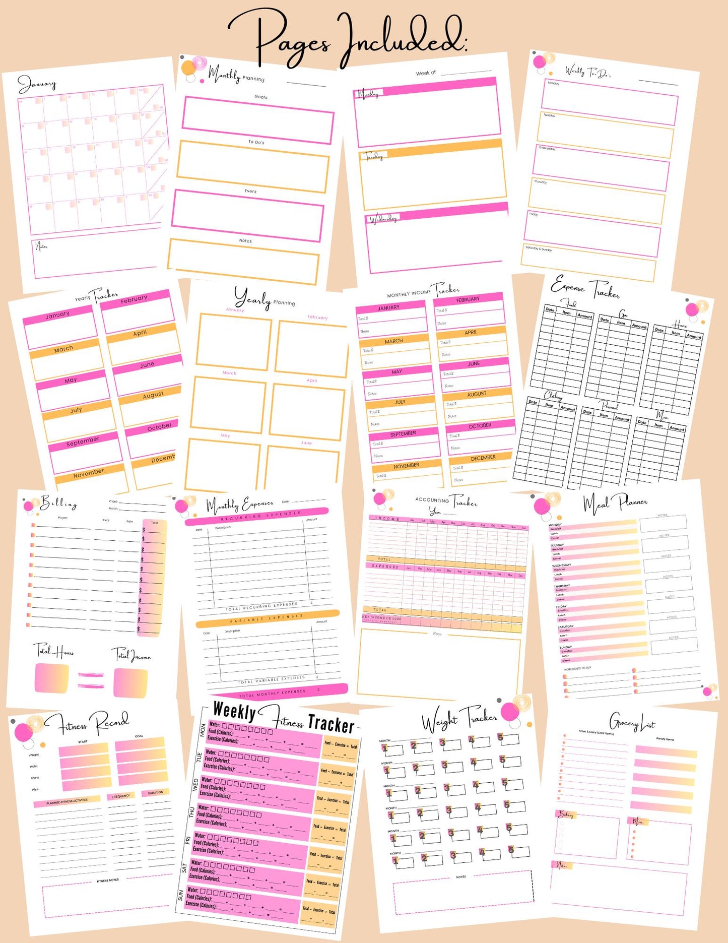 Daily Grind PDF Planner Bundle, Download, Daily, Weekly, Monthly, Yearly, Budget, Fitness, Meal Planning, Project Planning, Productivity