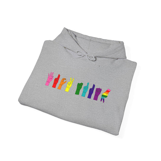F** Trump, Pride Hand Gesture Hoodie, Unisex Heavy Blend Sweatshirt, LGBTQ+ Apparel, Gift for Pride Month, Casual Wear, Rainbow Hoodie