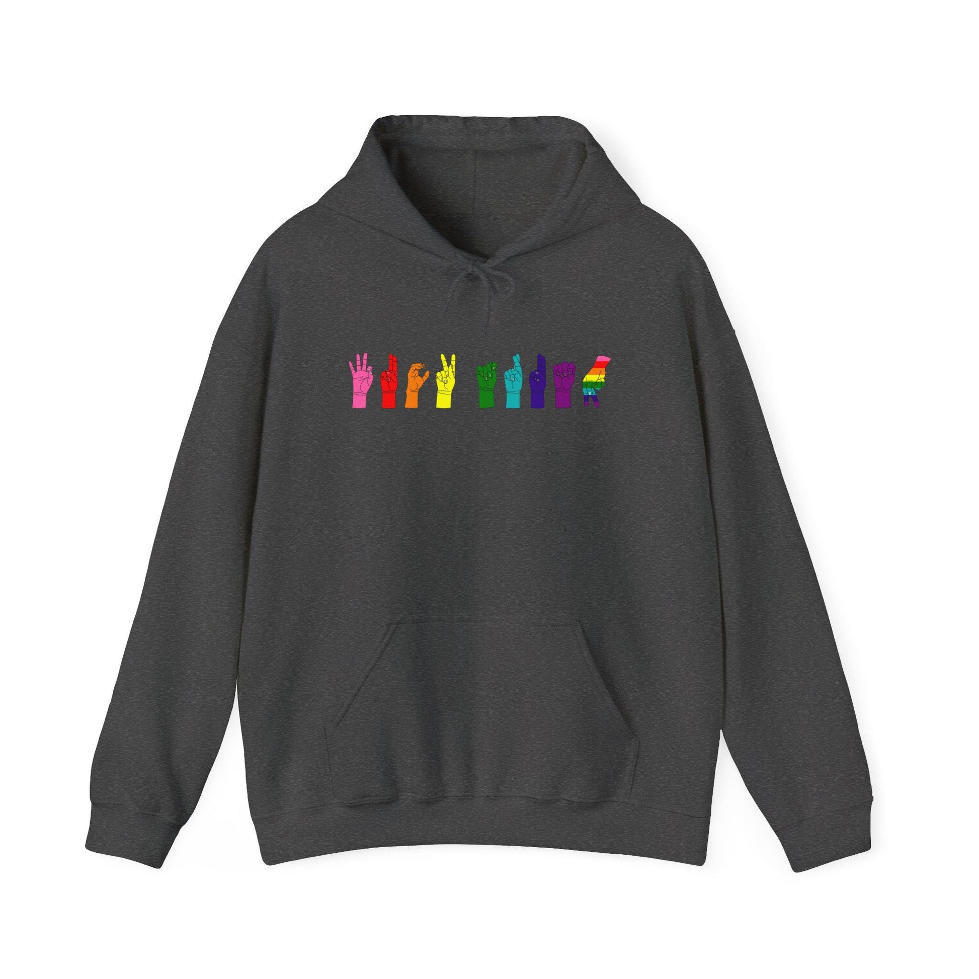 F** Trump, Pride Hand Gesture Hoodie, Unisex Heavy Blend Sweatshirt, LGBTQ+ Apparel, Gift for Pride Month, Casual Wear, Rainbow Hoodie