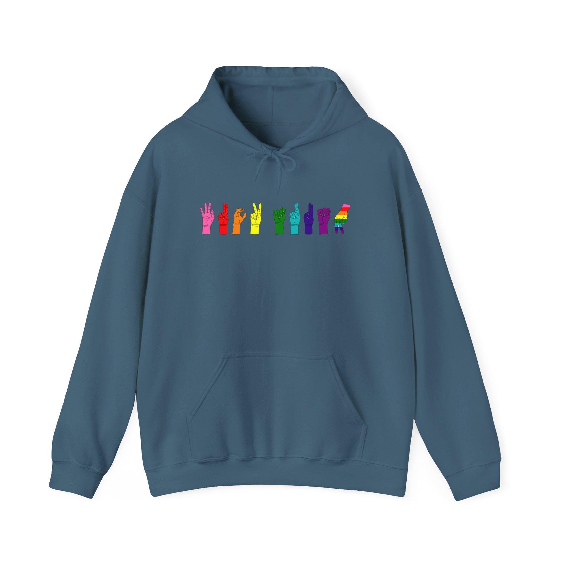 F** Trump, Pride Hand Gesture Hoodie, Unisex Heavy Blend Sweatshirt, LGBTQ+ Apparel, Gift for Pride Month, Casual Wear, Rainbow Hoodie