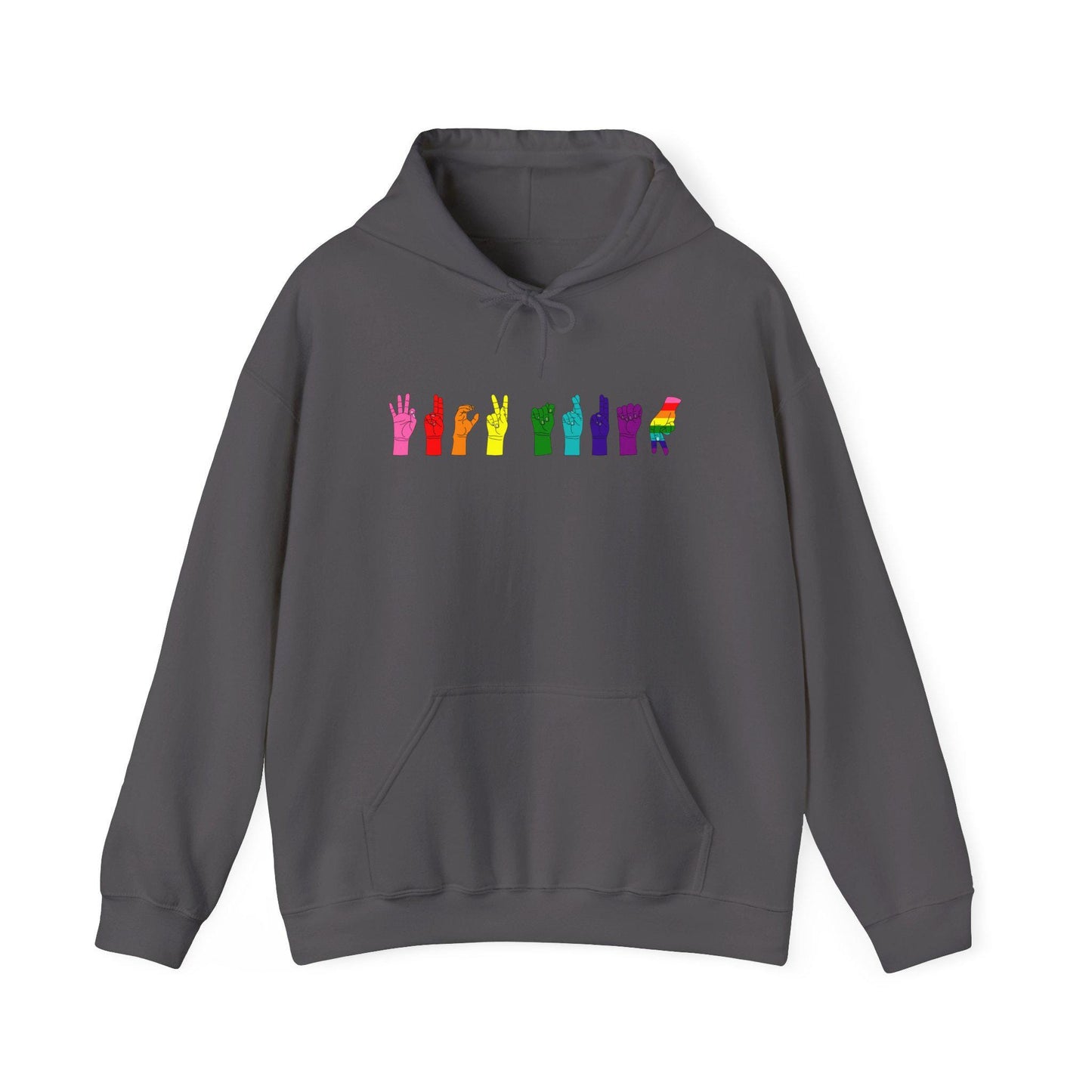 F** Trump, Pride Hand Gesture Hoodie, Unisex Heavy Blend Sweatshirt, LGBTQ+ Apparel, Gift for Pride Month, Casual Wear, Rainbow Hoodie