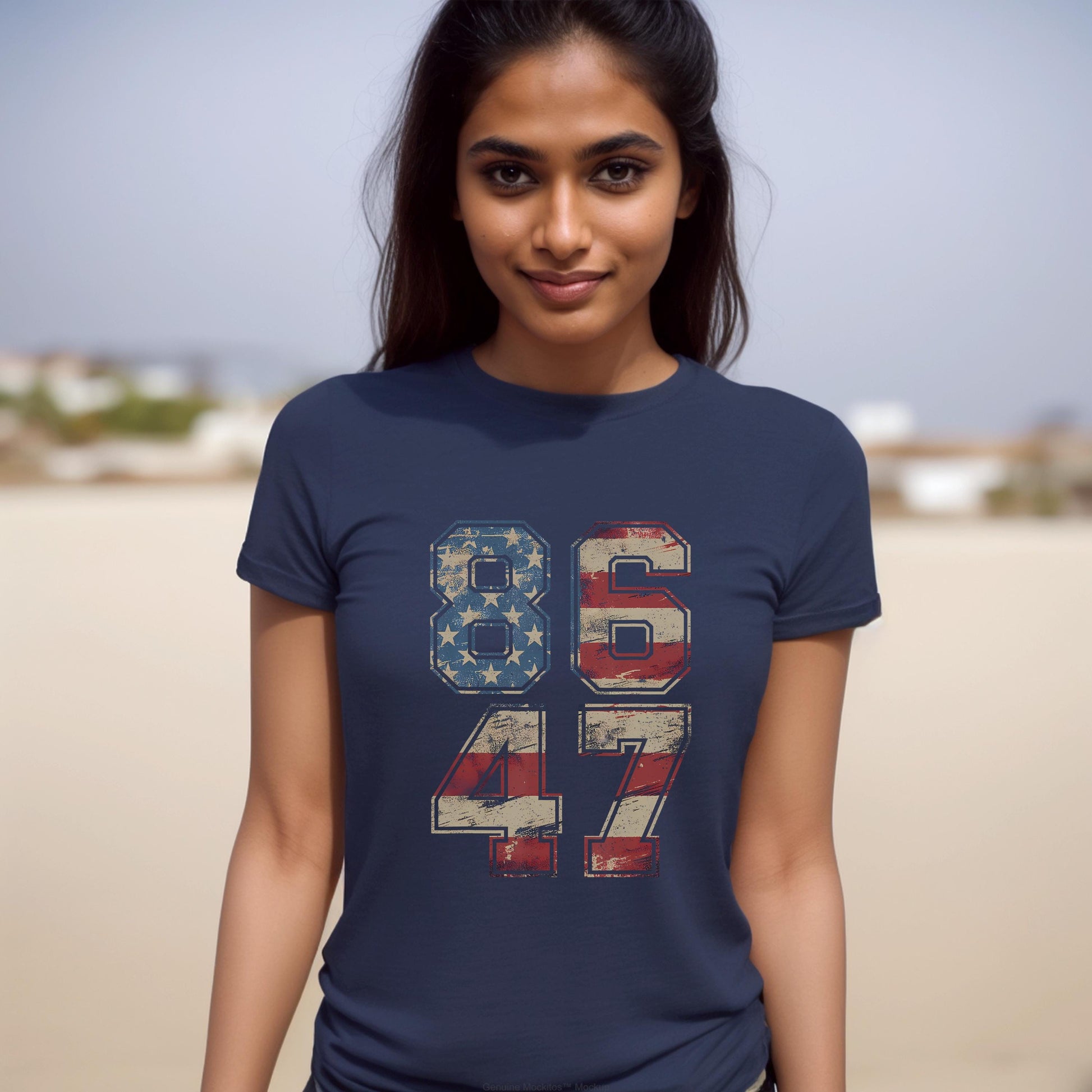 Vintage American Flag 8647 Anti Trump Unisex Softstyle T-Shirt, Patriotic Political Tee, USA Protest Shirt, Retro American Flag Top,