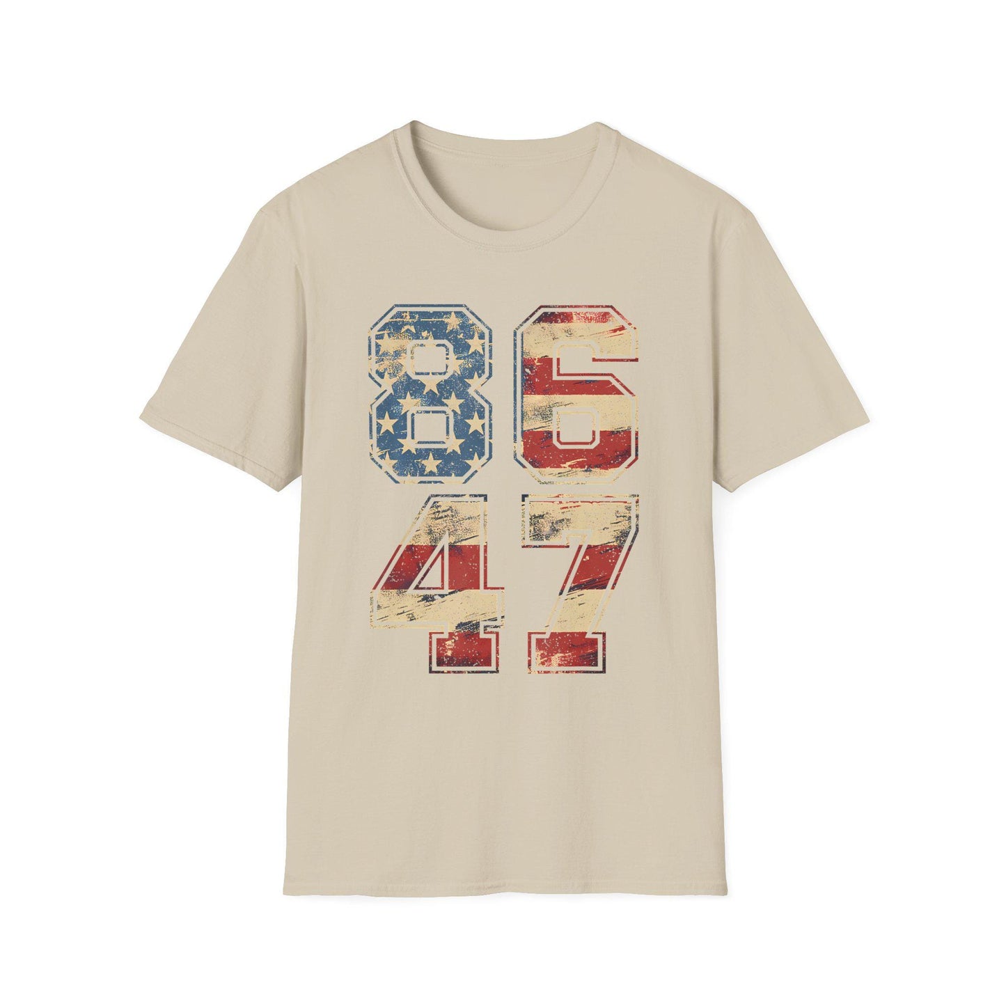 Vintage American Flag 8647 Anti Trump Unisex Softstyle T-Shirt, Patriotic Political Tee, USA Protest Shirt, Retro American Flag Top,