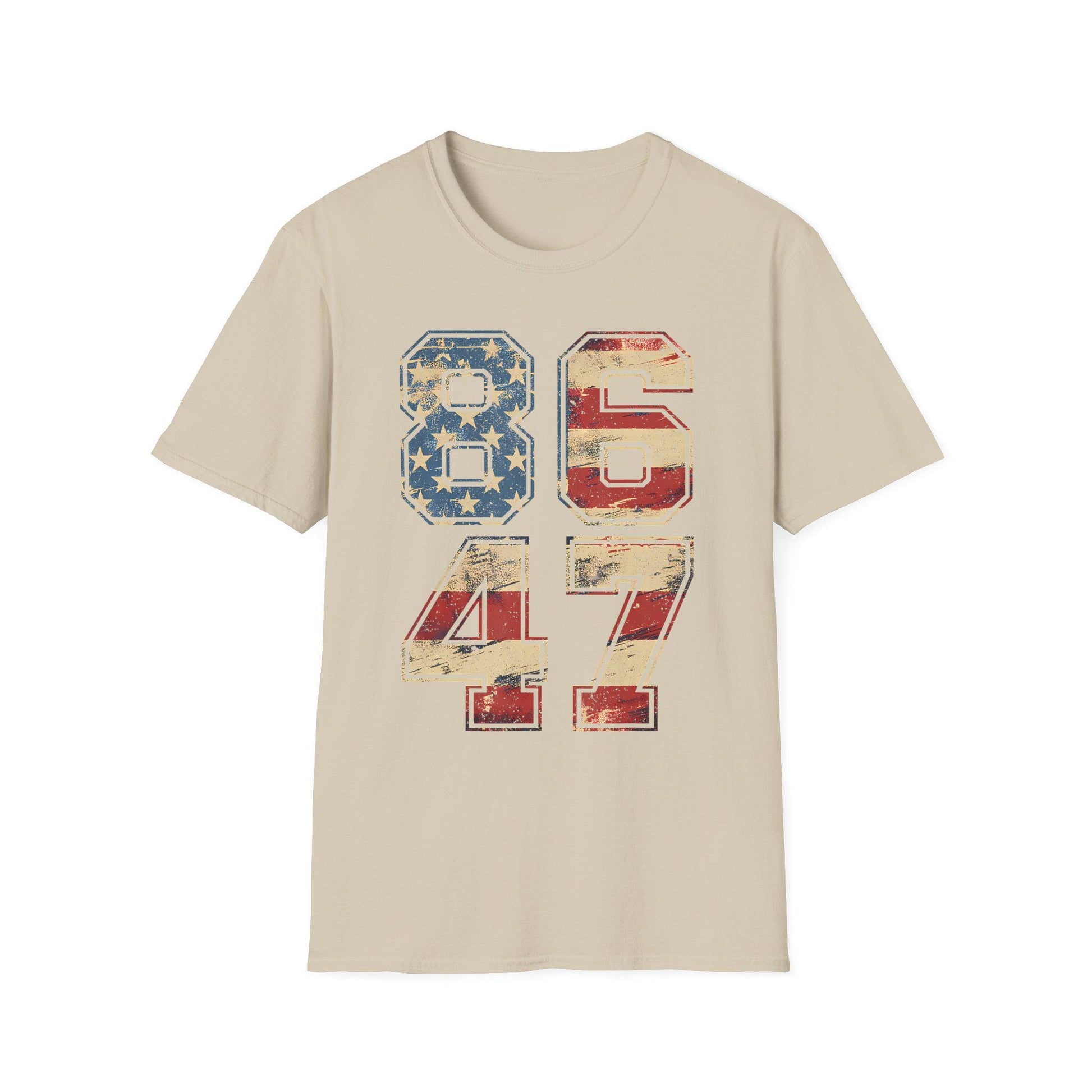 Vintage American Flag 8647 Anti Trump Unisex Softstyle T-Shirt, Patriotic Political Tee, USA Protest Shirt, Retro American Flag Top,
