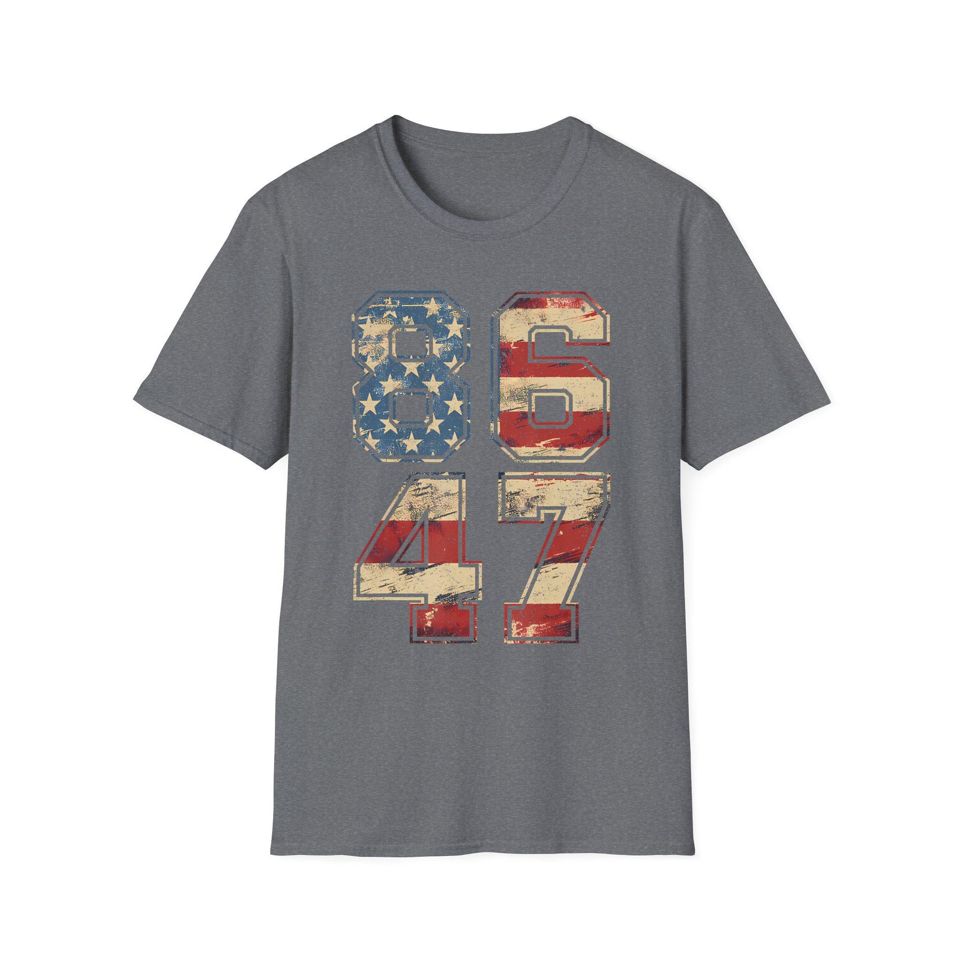 Vintage American Flag 8647 Anti Trump Unisex Softstyle T-Shirt, Patriotic Political Tee, USA Protest Shirt, Retro American Flag Top,