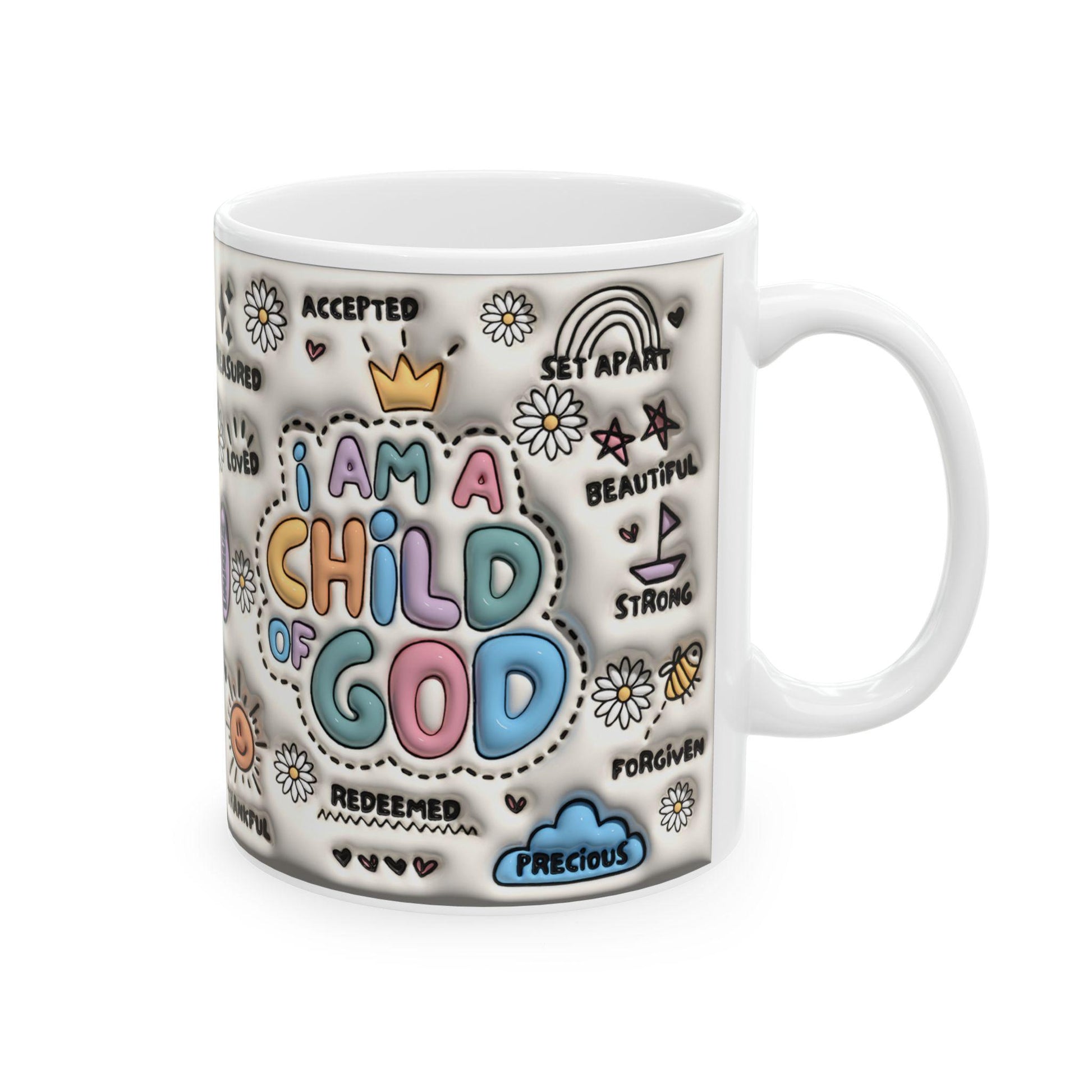 Inspirational Ceramic Mug, Child of God Coffee Cup, Positive Affirmation Gift for Friends, Motivational Mug, Faith-Based Kitchen Decor,