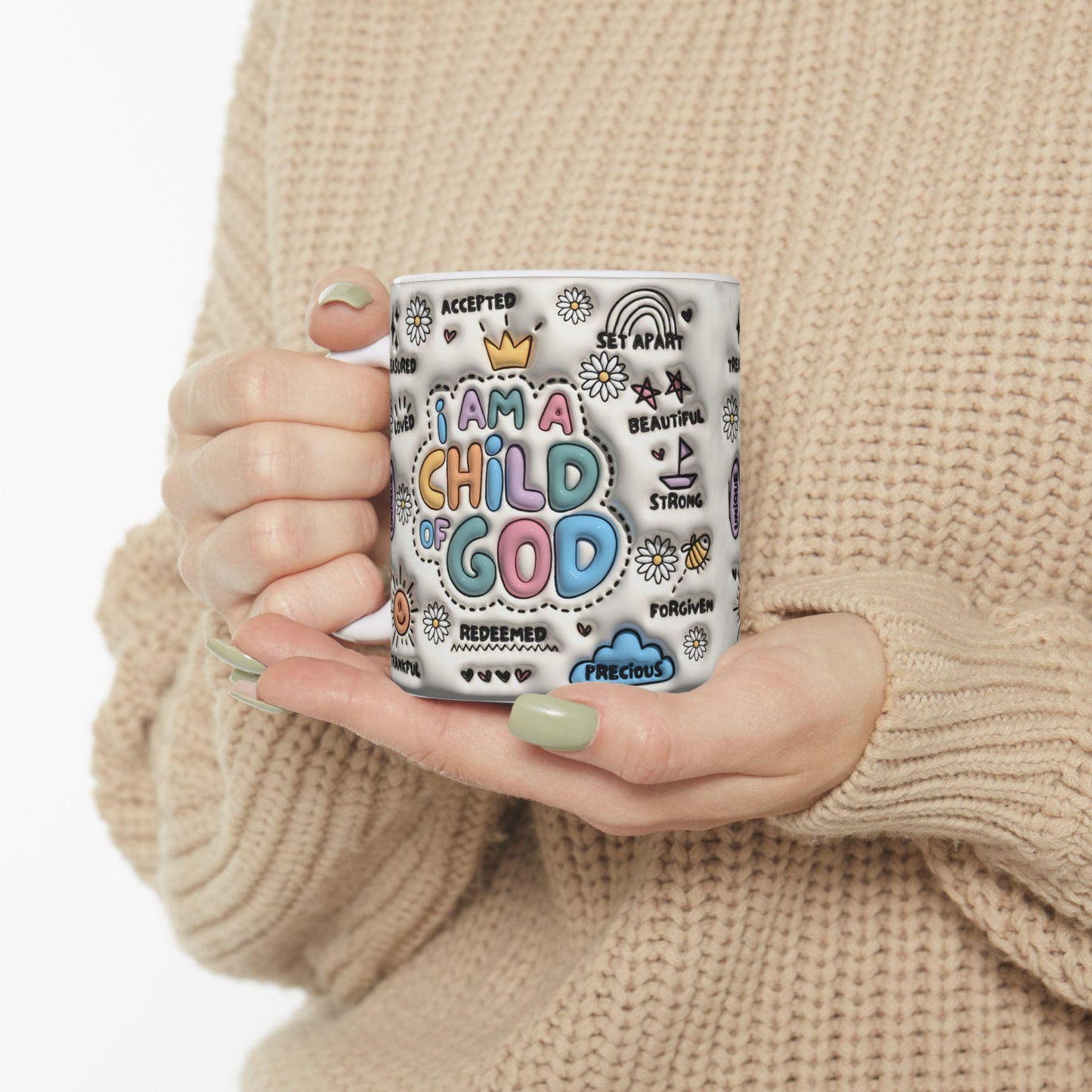 Inspirational Ceramic Mug, Child of God Coffee Cup, Positive Affirmation Gift for Friends, Motivational Mug, Faith-Based Kitchen Decor,