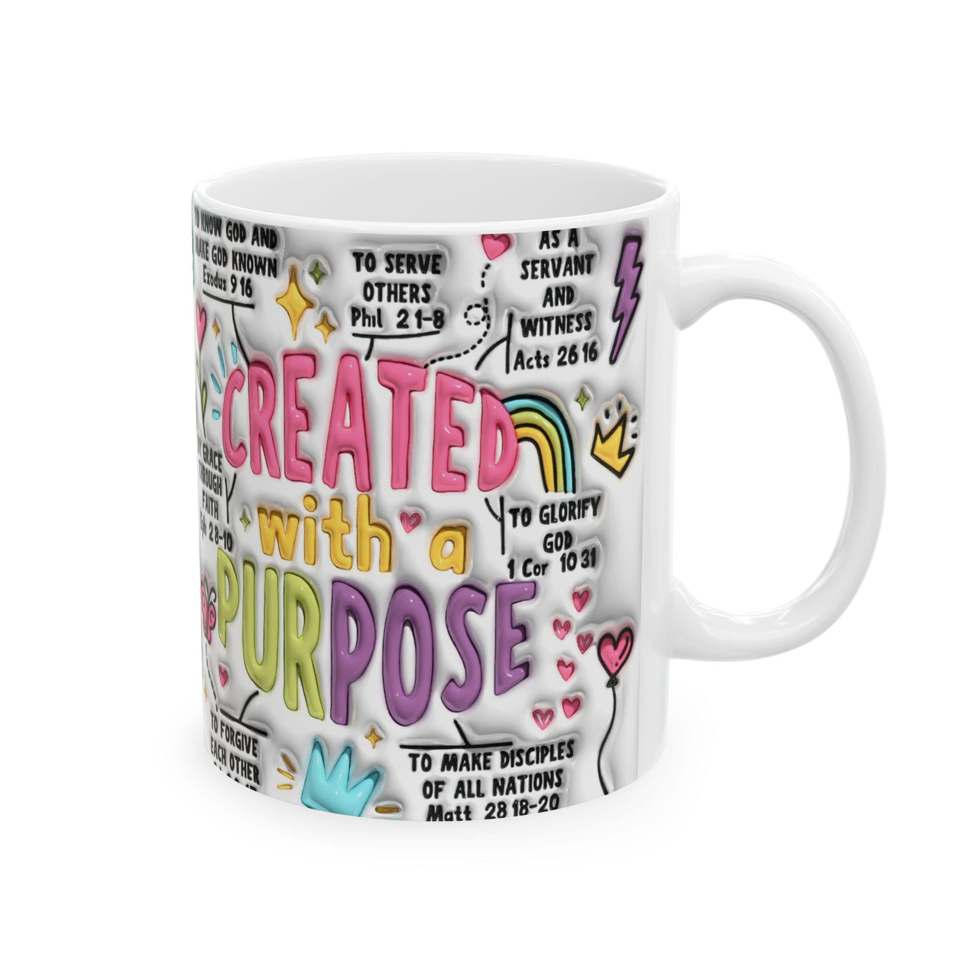 Inspirational Ceramic Mug - Created with a Purpose - Motivational Gift for Friends, Study, Self-Care, Encouragement, Office Decor, Home