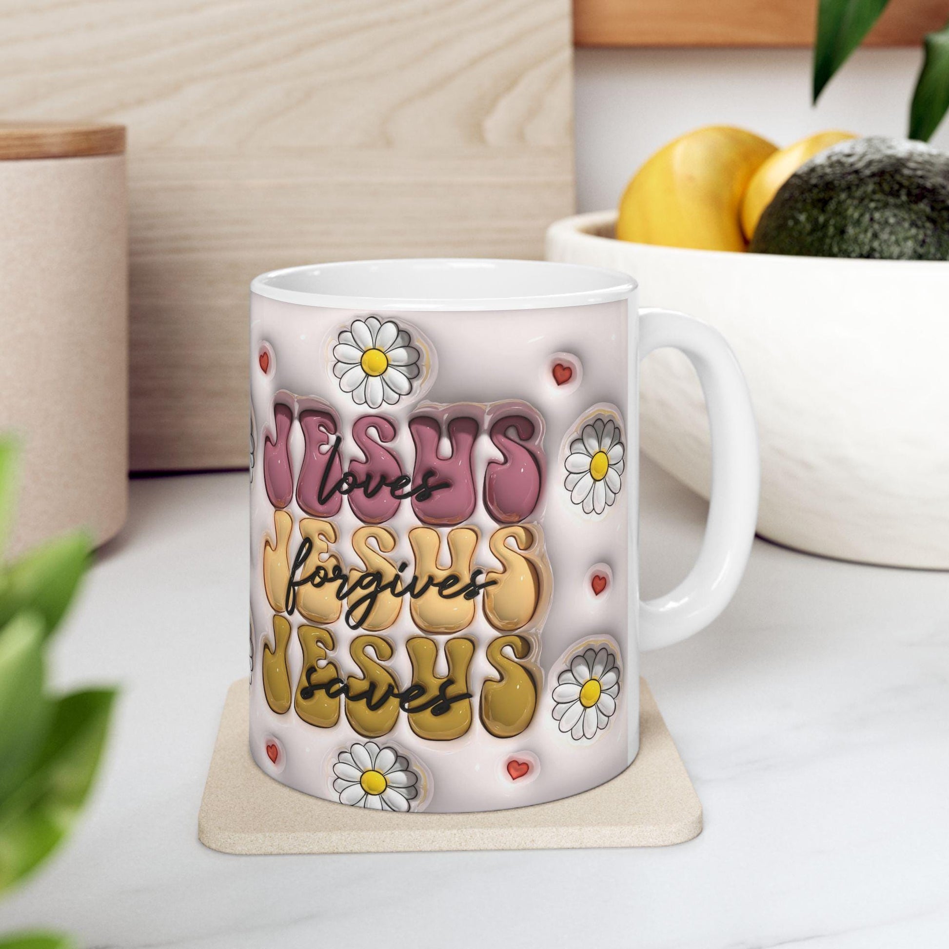 Flower Power Ceramic Mug - Inspirational Jesus Design, Faith Gift, Coffee Lover's Cup, Cute Floral Mug, Perfect for Holidays