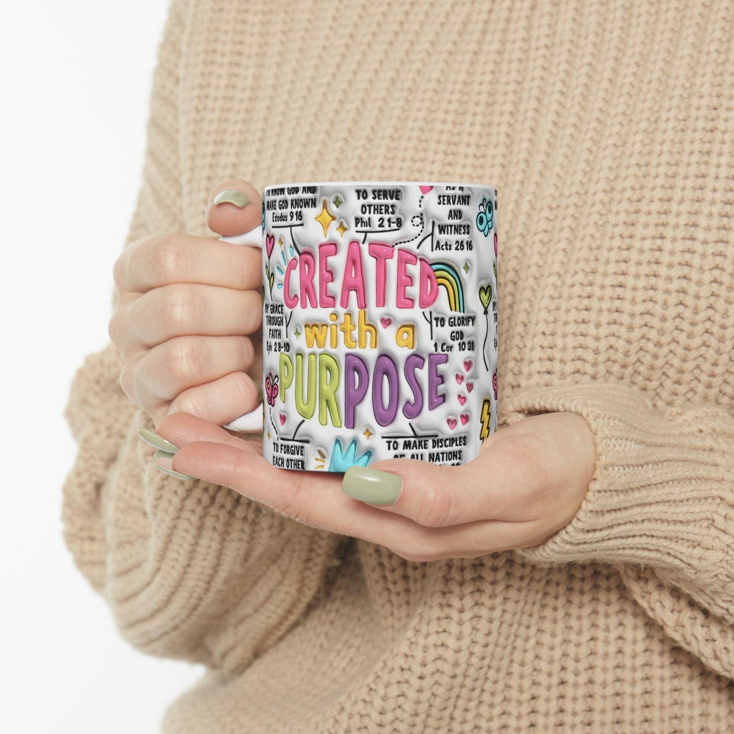Inspirational Ceramic Mug - Created with a Purpose - Motivational Gift for Friends, Study, Self-Care, Encouragement, Office Decor, Home