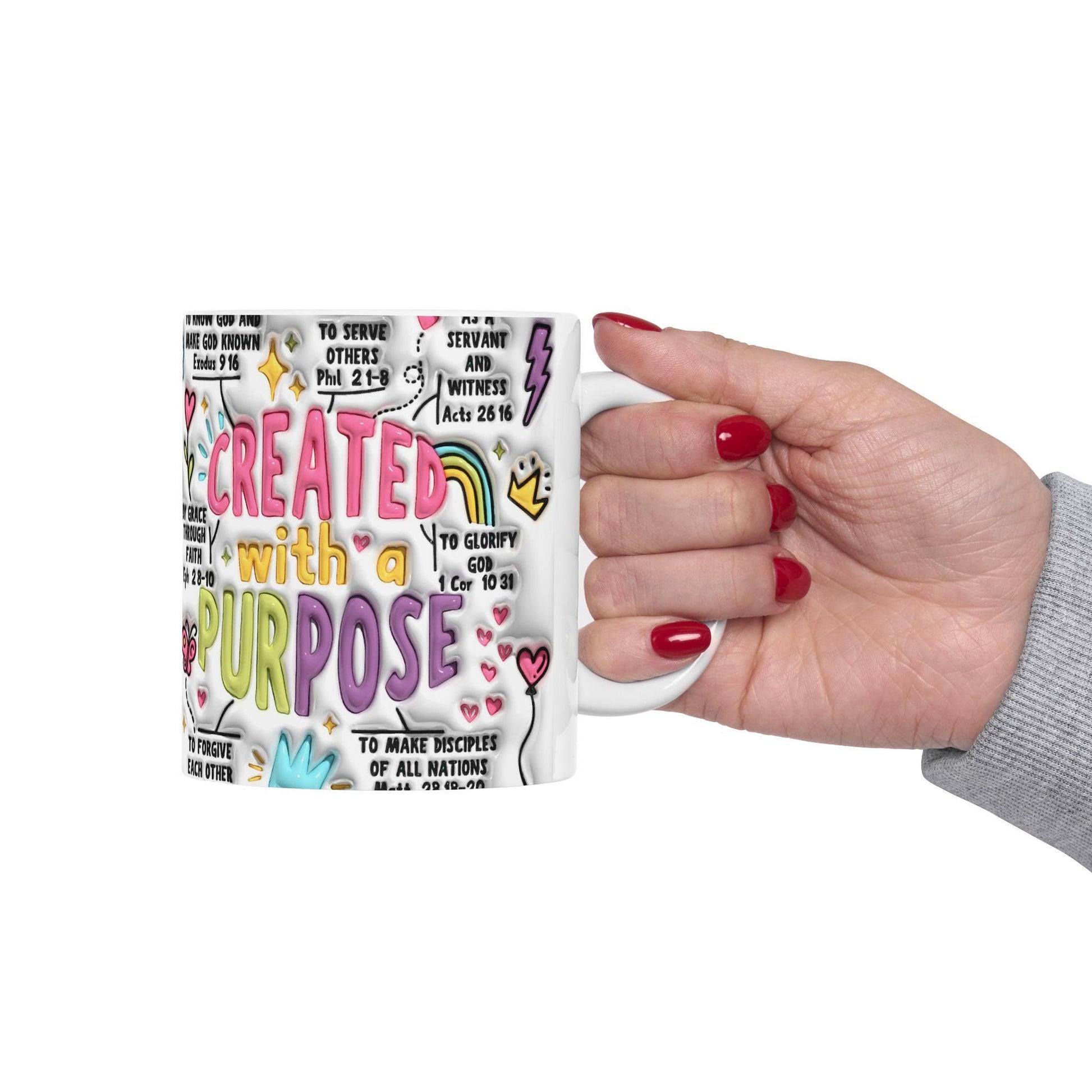 Inspirational Ceramic Mug - Created with a Purpose - Motivational Gift for Friends, Study, Self-Care, Encouragement, Office Decor, Home